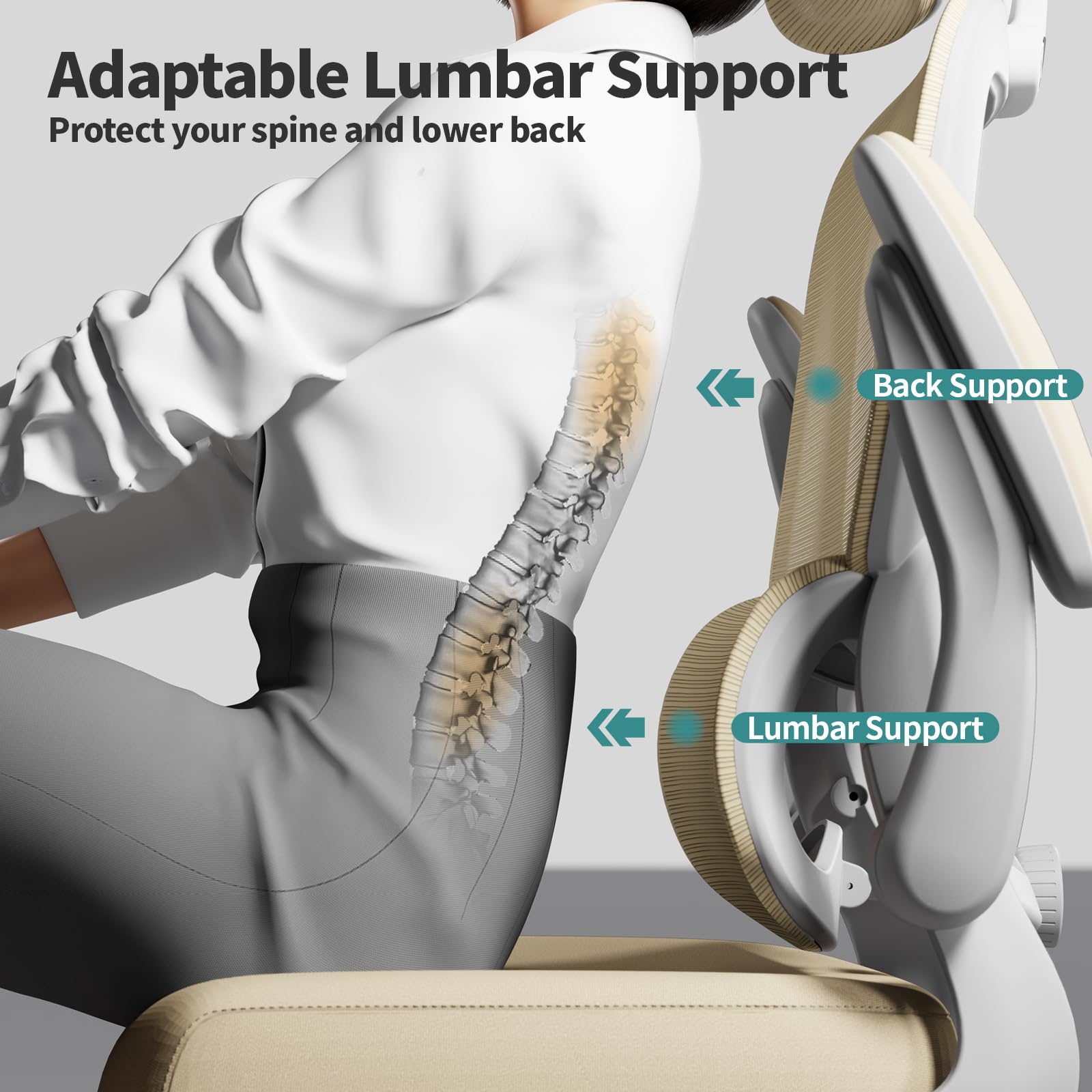 330 LBS Ergonomic Mesh Office Chair, High-Back Desk Chair with Wheels for Long Hours Work, Beige
