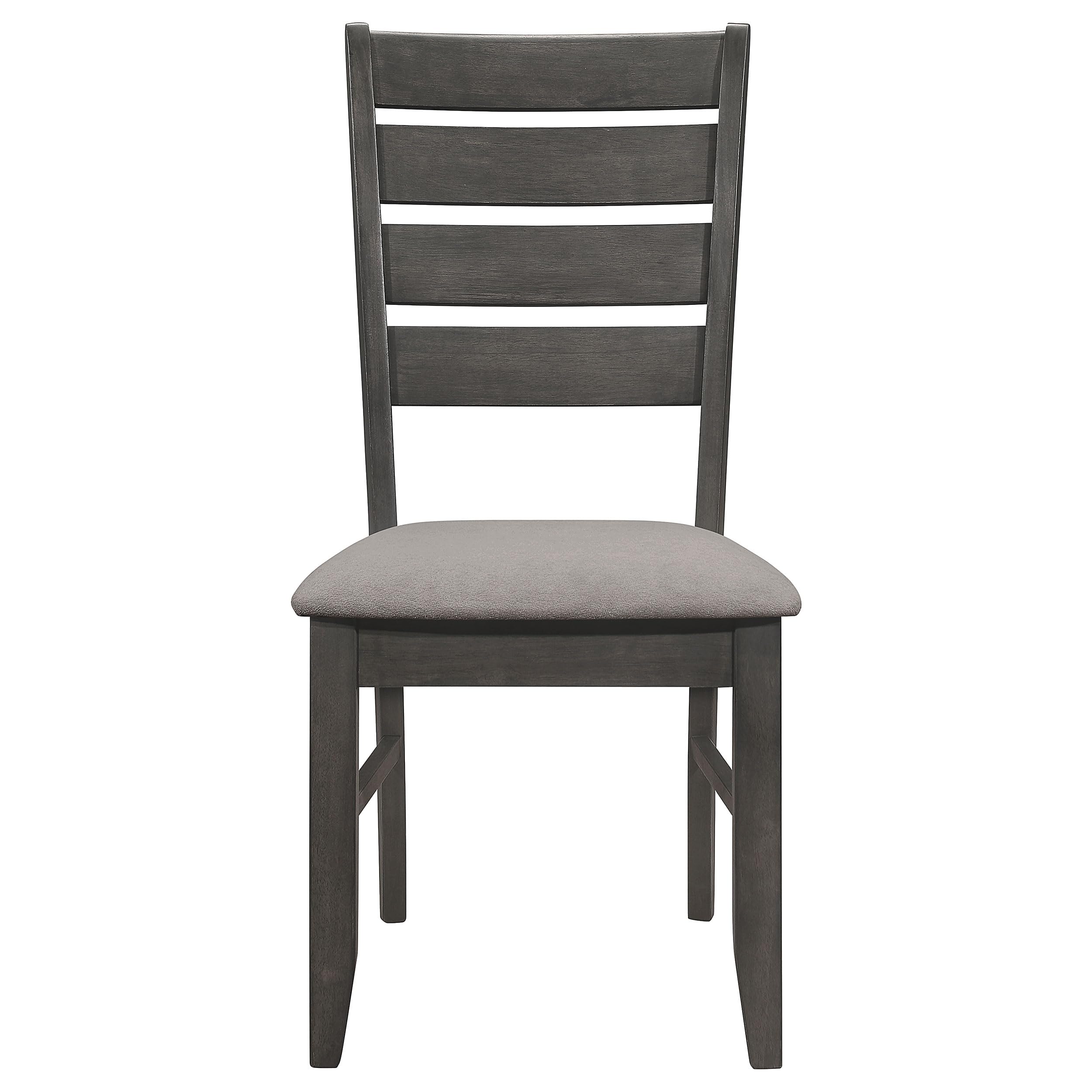 Set of 2 Transitional Style Wood Dining Side Chairs, Ladder Back with Padded Fabric Seats, Dark Grey