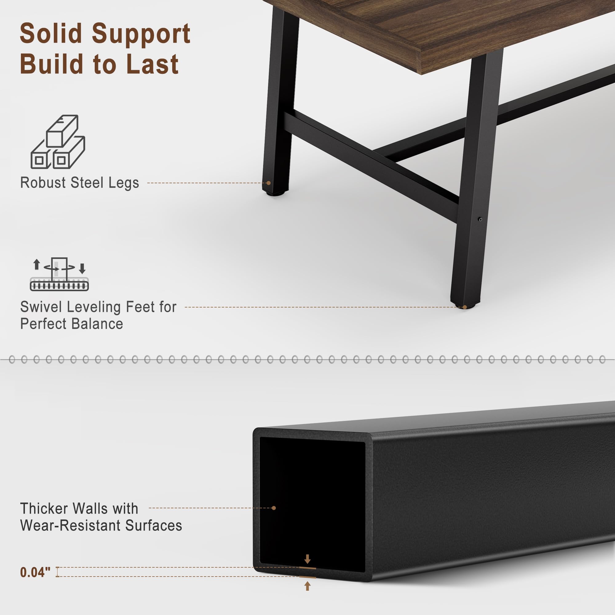 70.87" Long Dining Table, Rustic Brown Wooden Kitchen Table with Metal Frame, Seats 6-8 People Comfortably