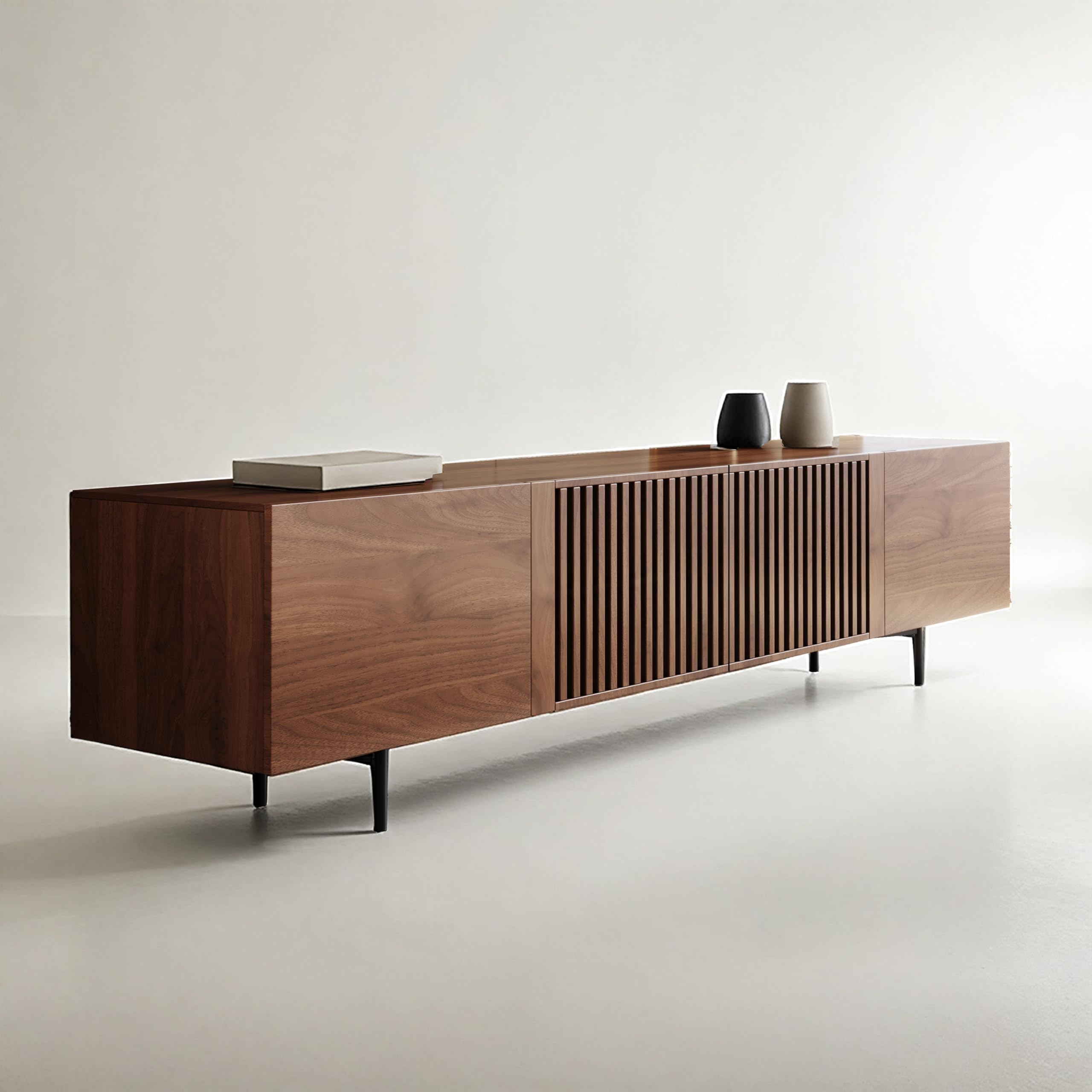 Modern Walnut TV Stand – 70.87” Long Console with Grille Doors & Storage Drawers for Bedroom or Living Room