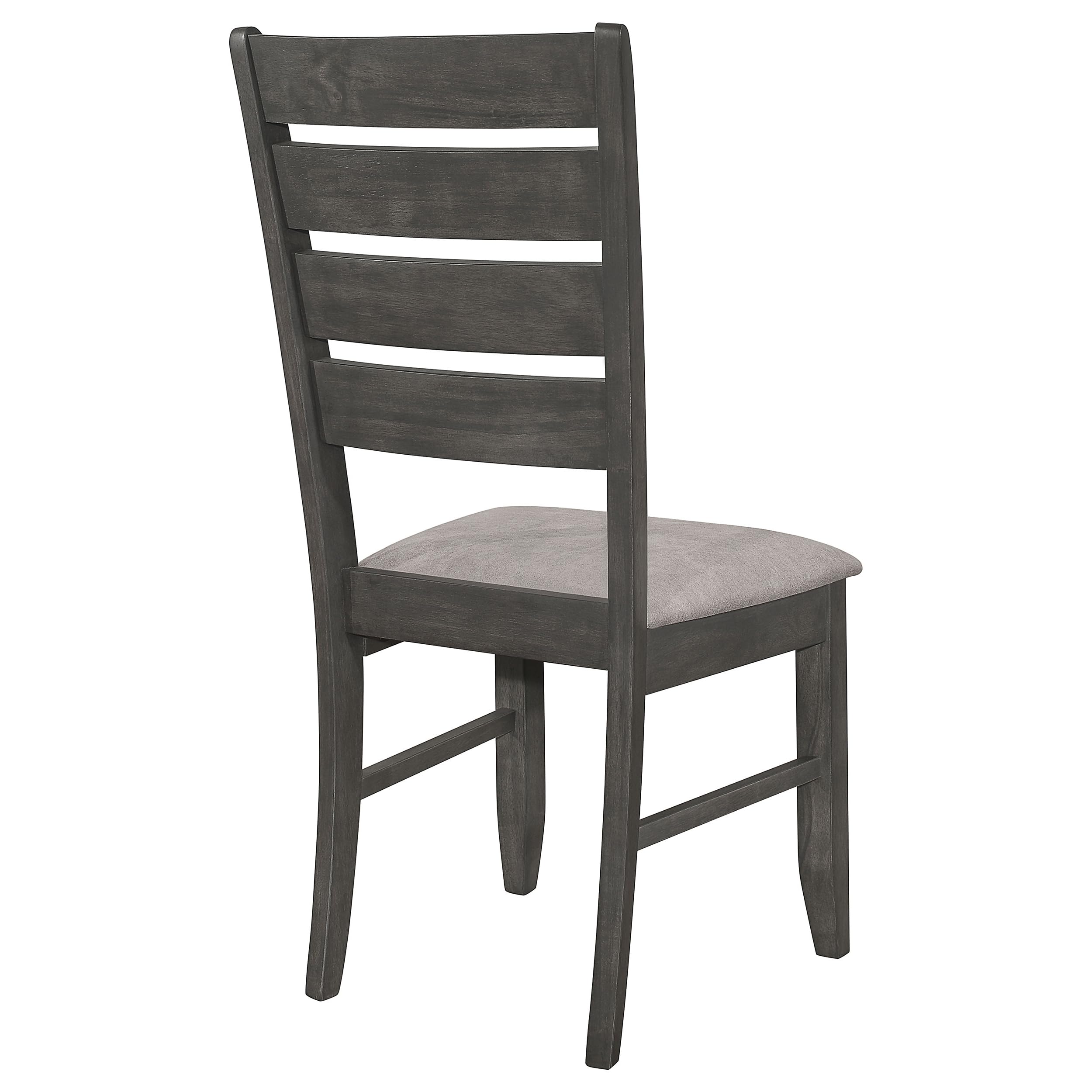 Set of 2 Transitional Style Wood Dining Side Chairs, Ladder Back with Padded Fabric Seats, Dark Grey
