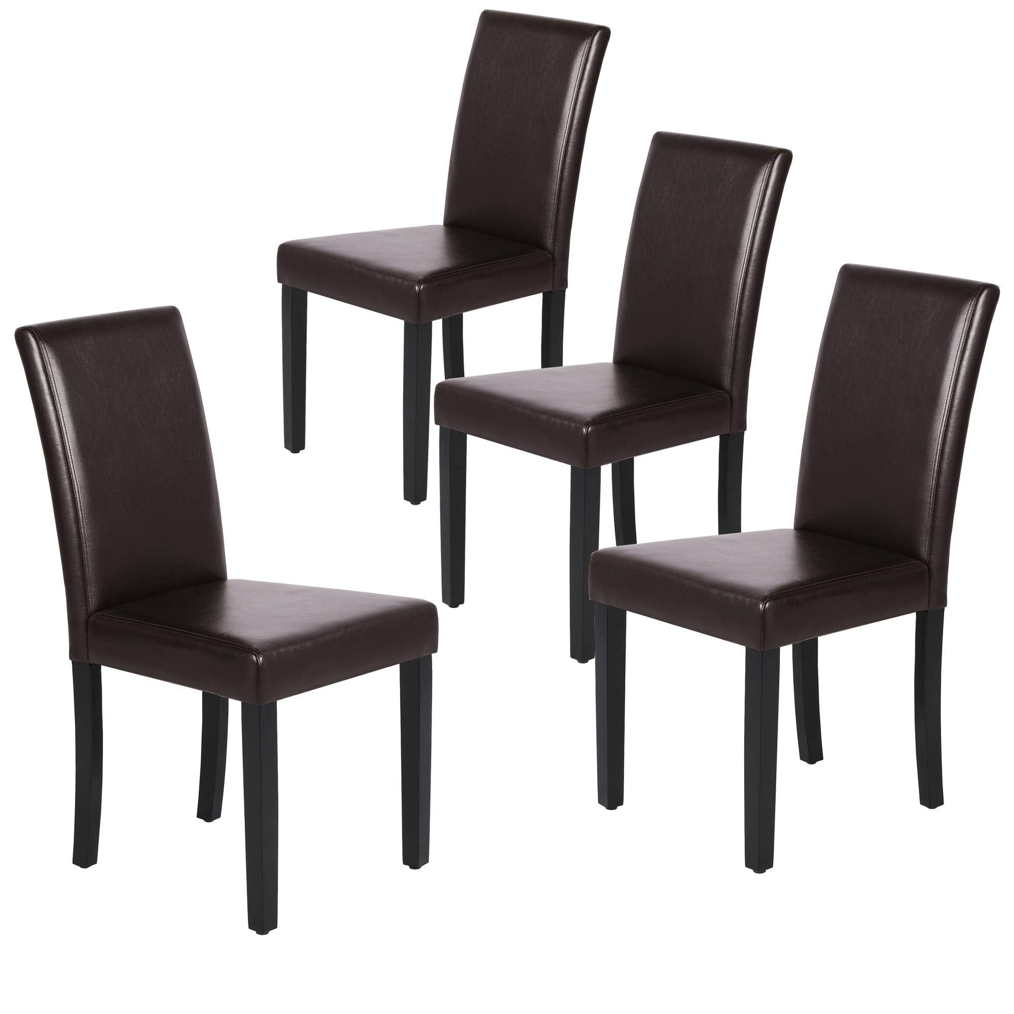 Set of 4 PU Leather Dining Chairs with Waterproof Surface & Wood Legs for Kitchen, Restaurant, Living Room