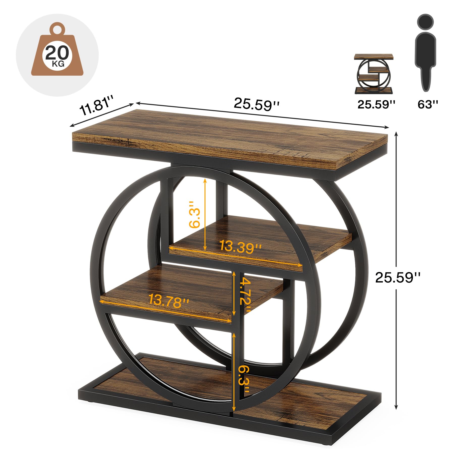 FURNIXI Rustic Brown End Table Set of 2, 4-Tier Narrow Side Tables with Storage & Geometric Metal Frame