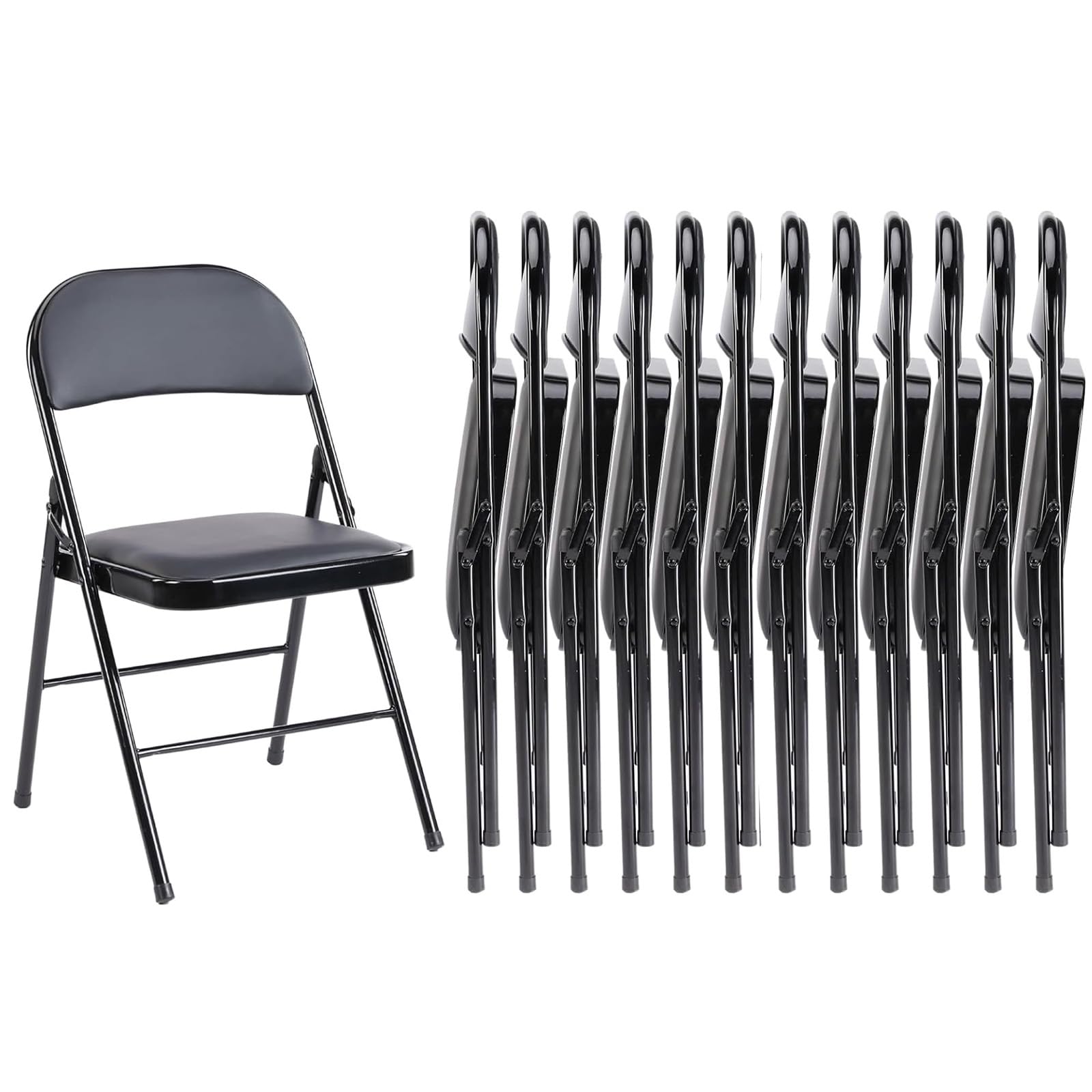 12-Pack Padded Folding Chairs, Leather Foldable Metal Chairs for Office, Home, Indoor & Outdoor Events