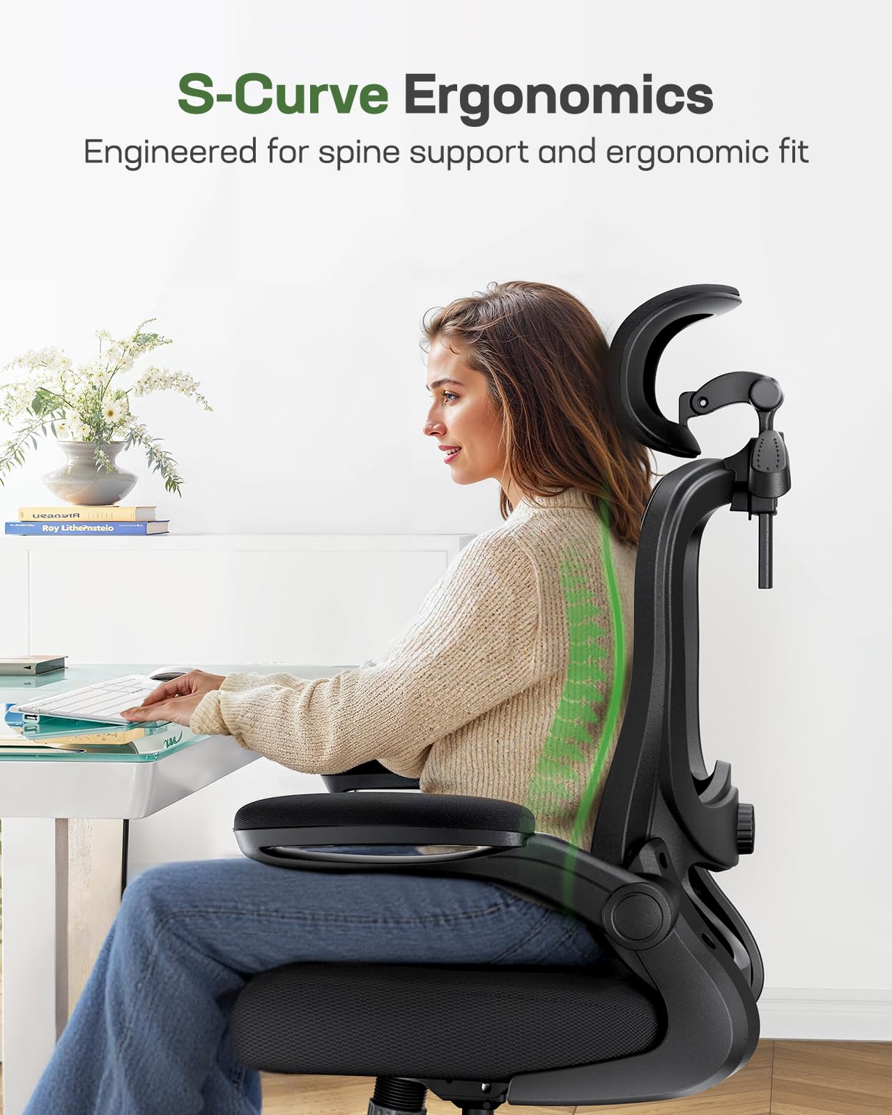 Ergonomic Gaming Chair with 3D Headrest, Lumbar Support, Flip-Up Arms & Tilt Lock, Adjustable Desk Chair