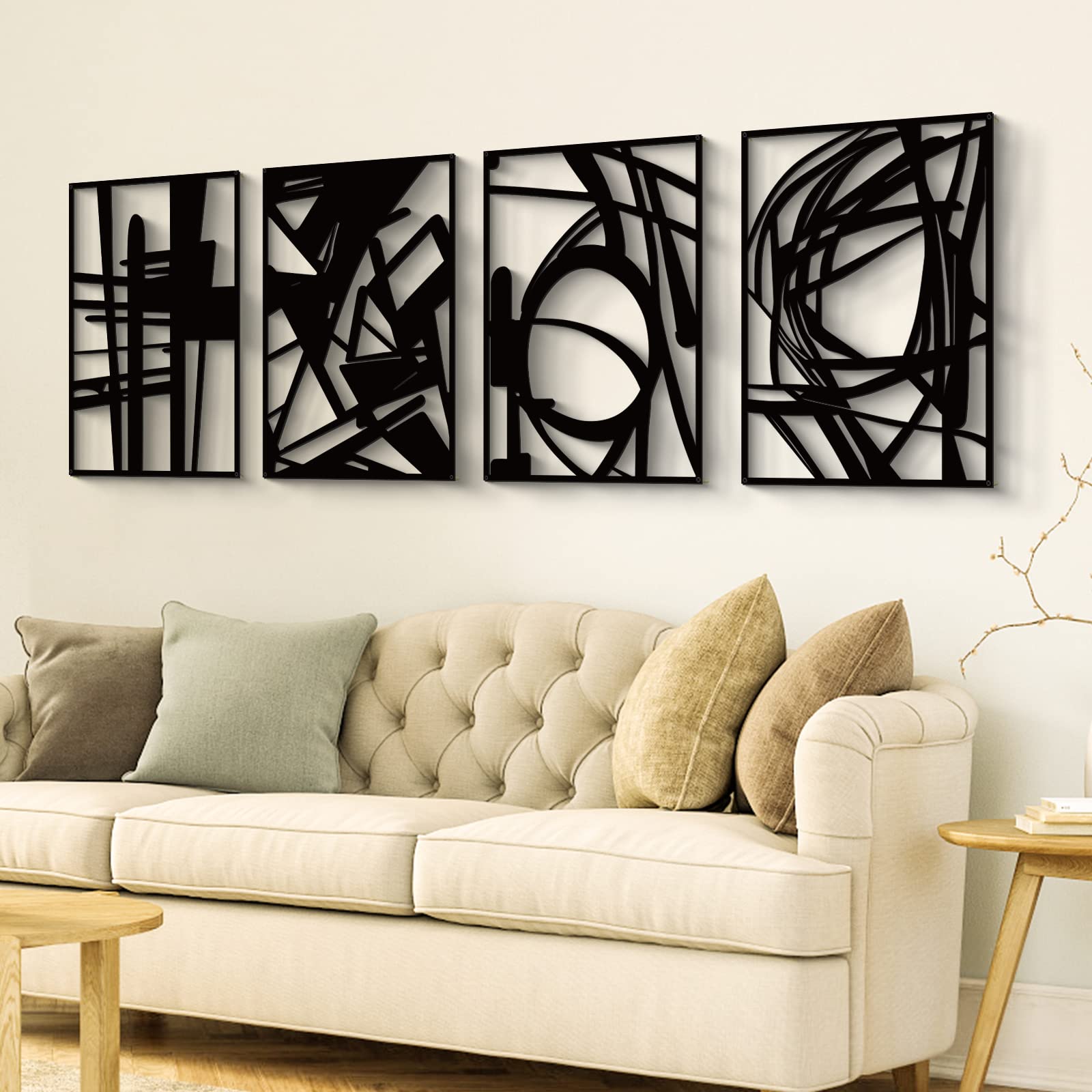 4-Pack Black Abstract Metal Wall Art – Minimalist Single Line Sculptures for Living Room, Bedroom, or Study