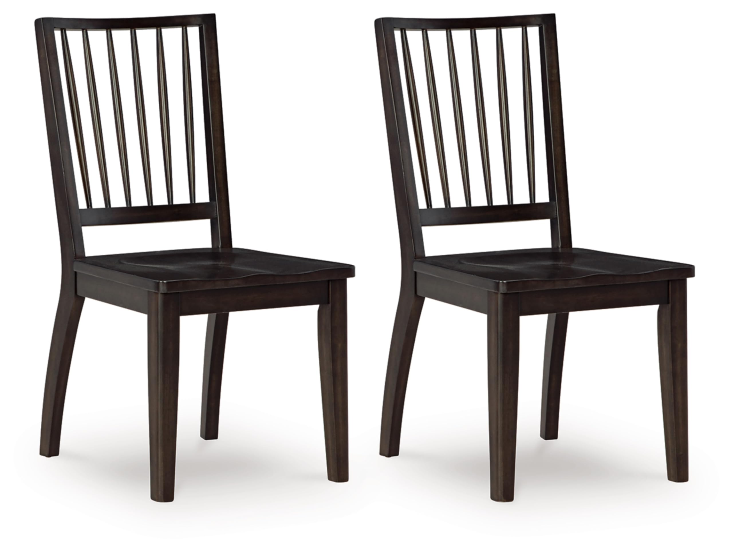 Set of 2 Casual Solid Wood Armless Dining Chairs, Contoured Seats, Modern Dark Brown Dining Room