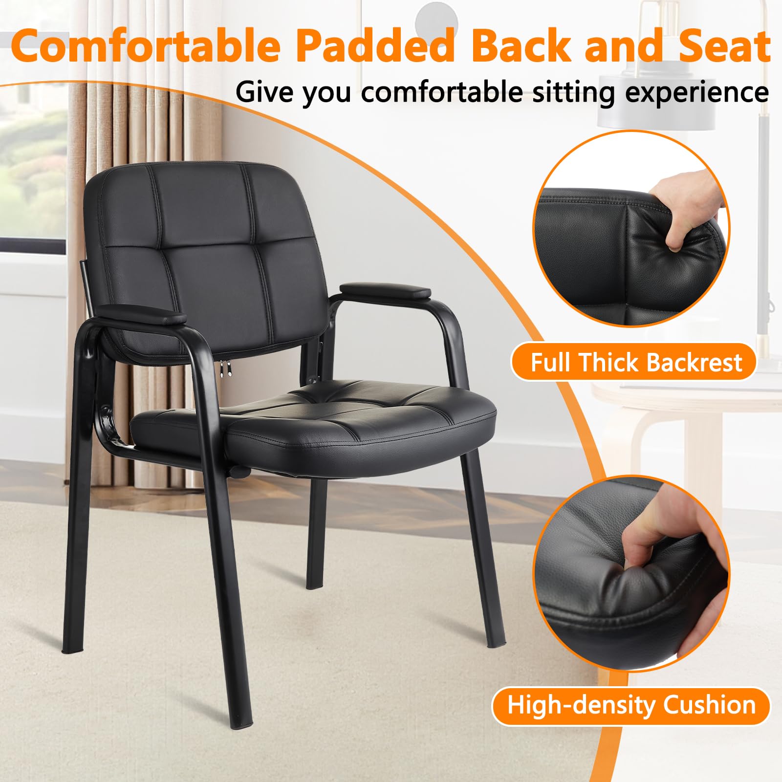 4-Pack Bonded Leather Guest Chairs with Arms, Office Reception Chairs for Conference Room or Lobby, Black