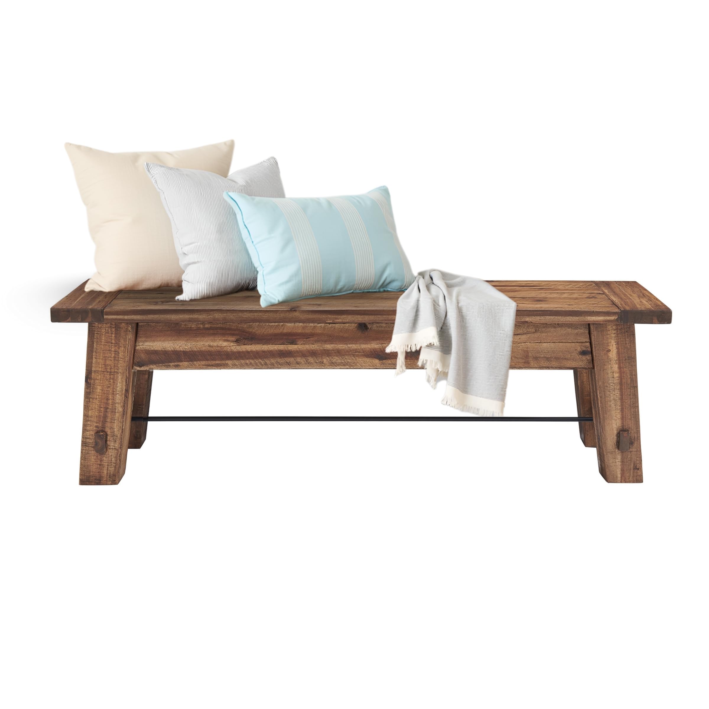 Durango 60" Rustic Farmhouse Wood Bench, Solid Wood Entryway Seating for Dining, Kitchen, Hallway
