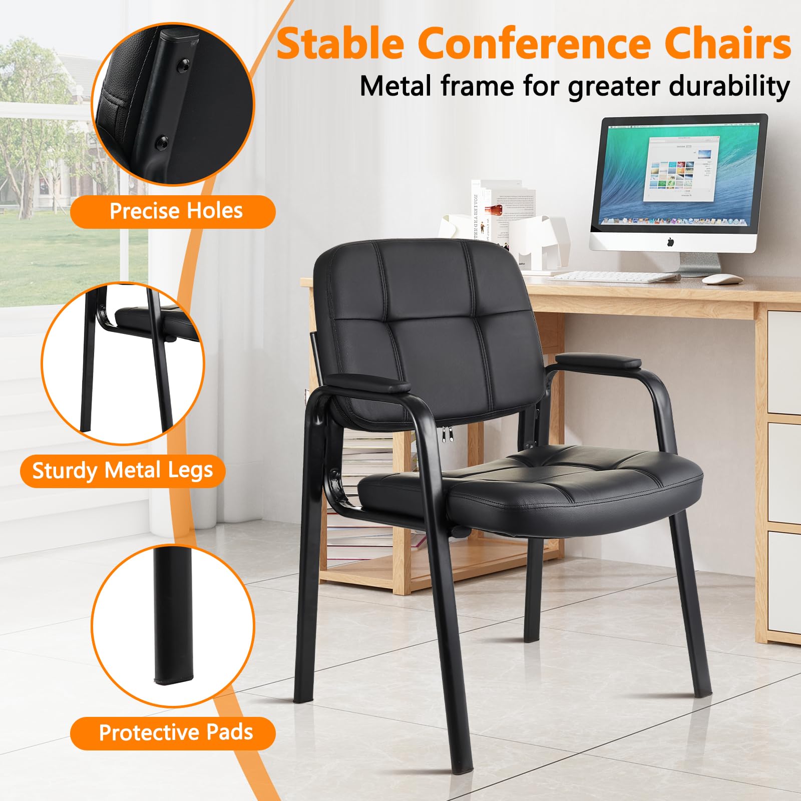 4-Pack Bonded Leather Guest Chairs with Arms, Office Reception Chairs for Conference Room or Lobby, Black