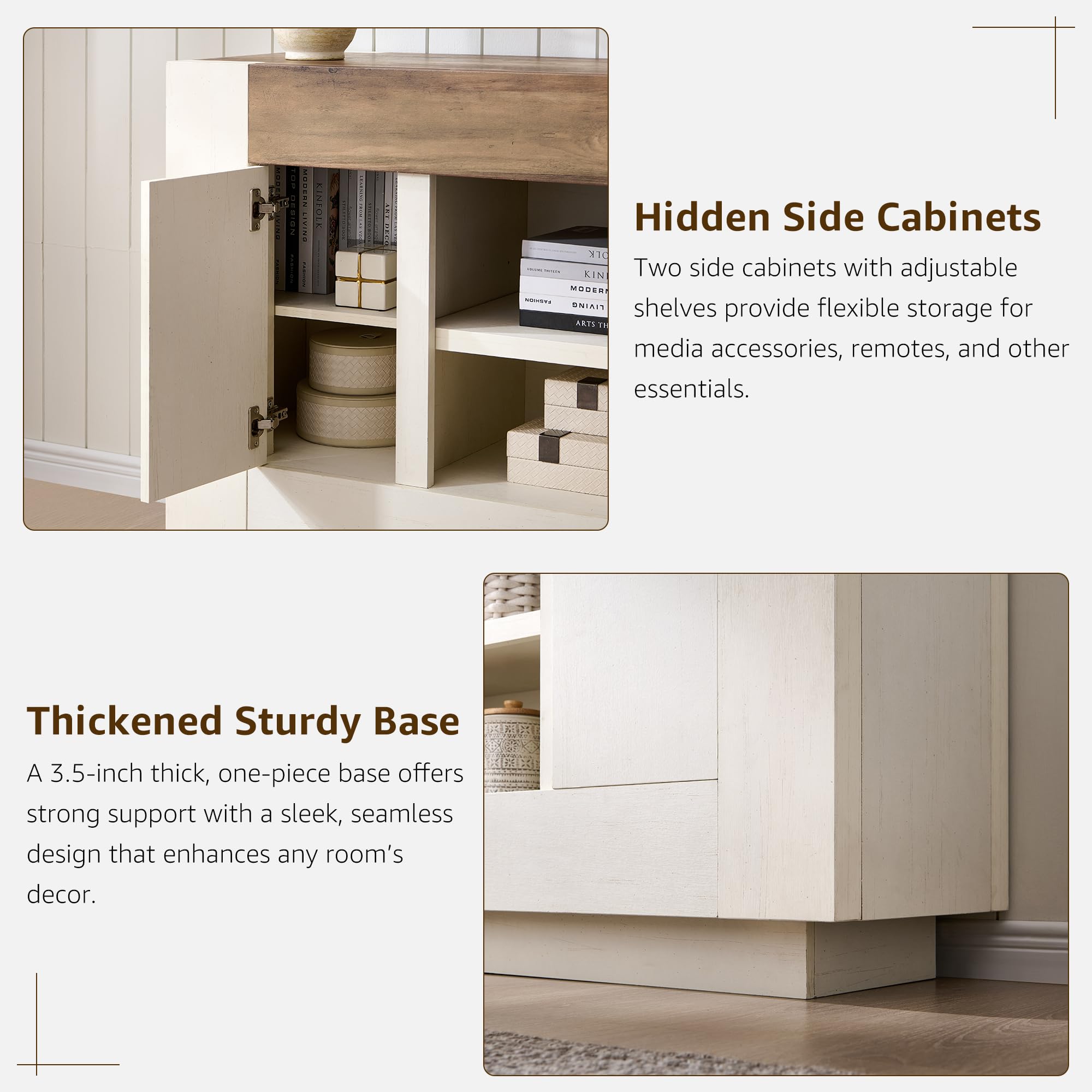 70" Modern Entertainment Console – Antique White TV Stand with Open Storage & Cabinets for Living Room or Bedroom
