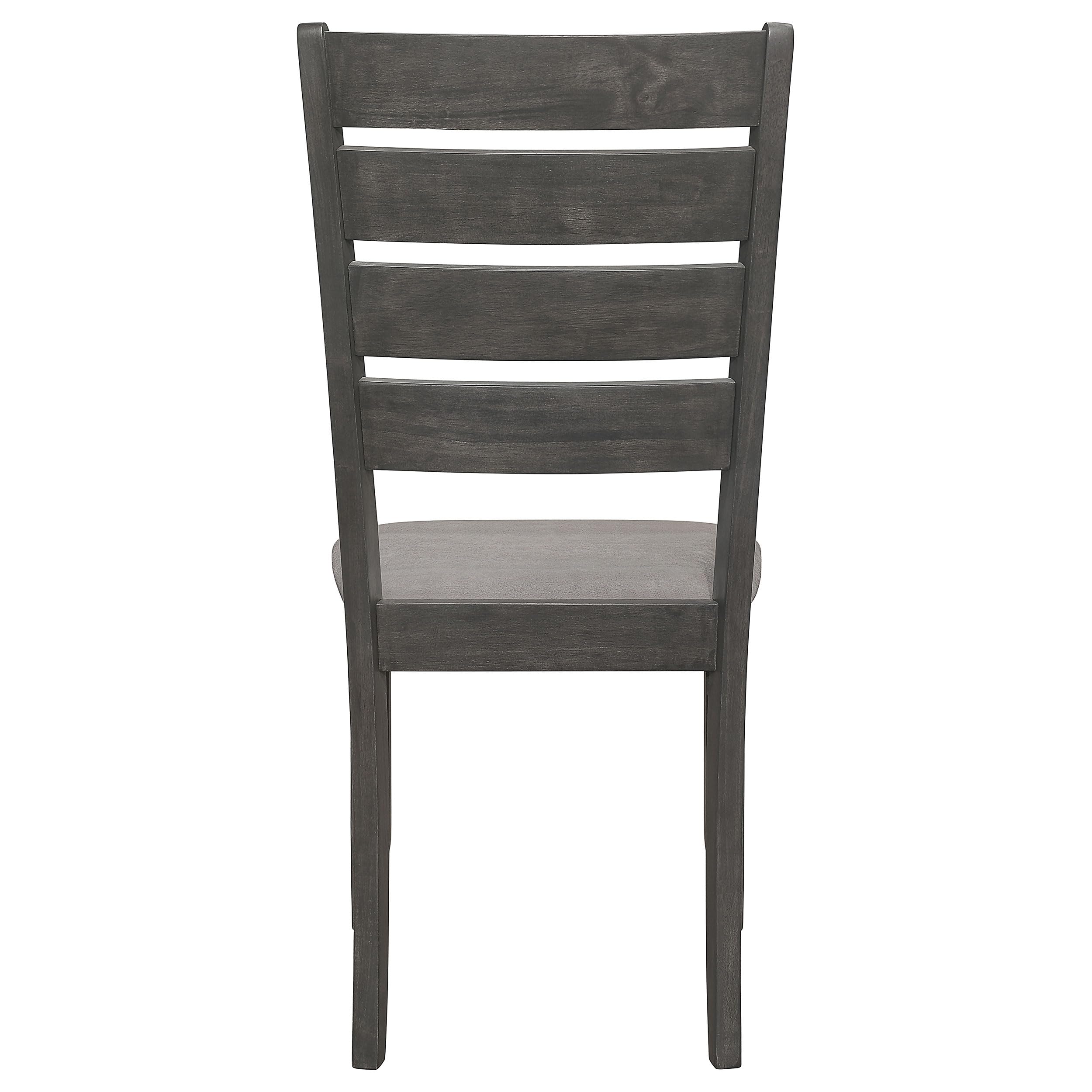 Set of 2 Transitional Style Wood Dining Side Chairs, Ladder Back with Padded Fabric Seats, Dark Grey