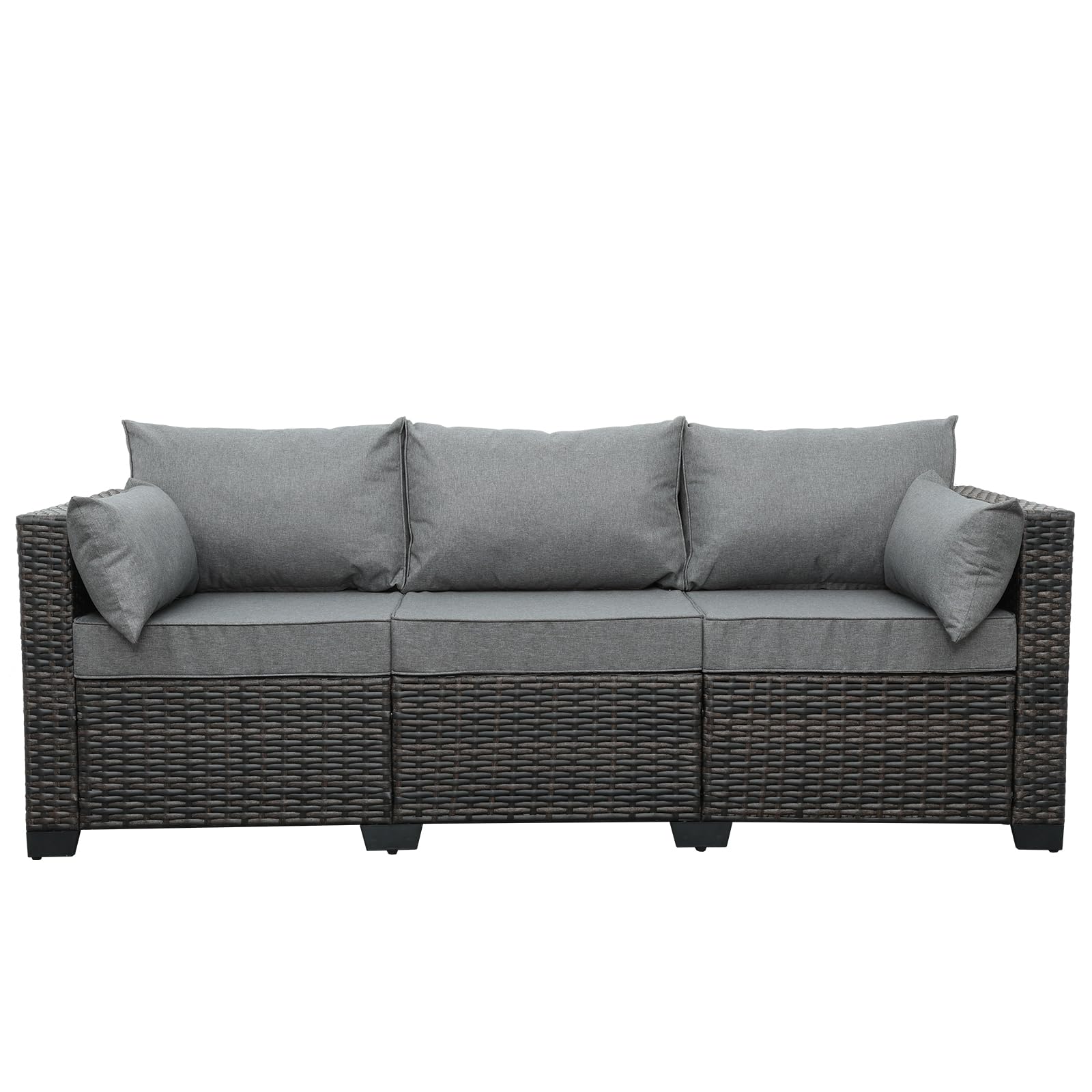 3-Seat Brown PE Wicker Outdoor Sofa, Deep Rattan Patio Couch with Washable Cushions for Garden, Balcony