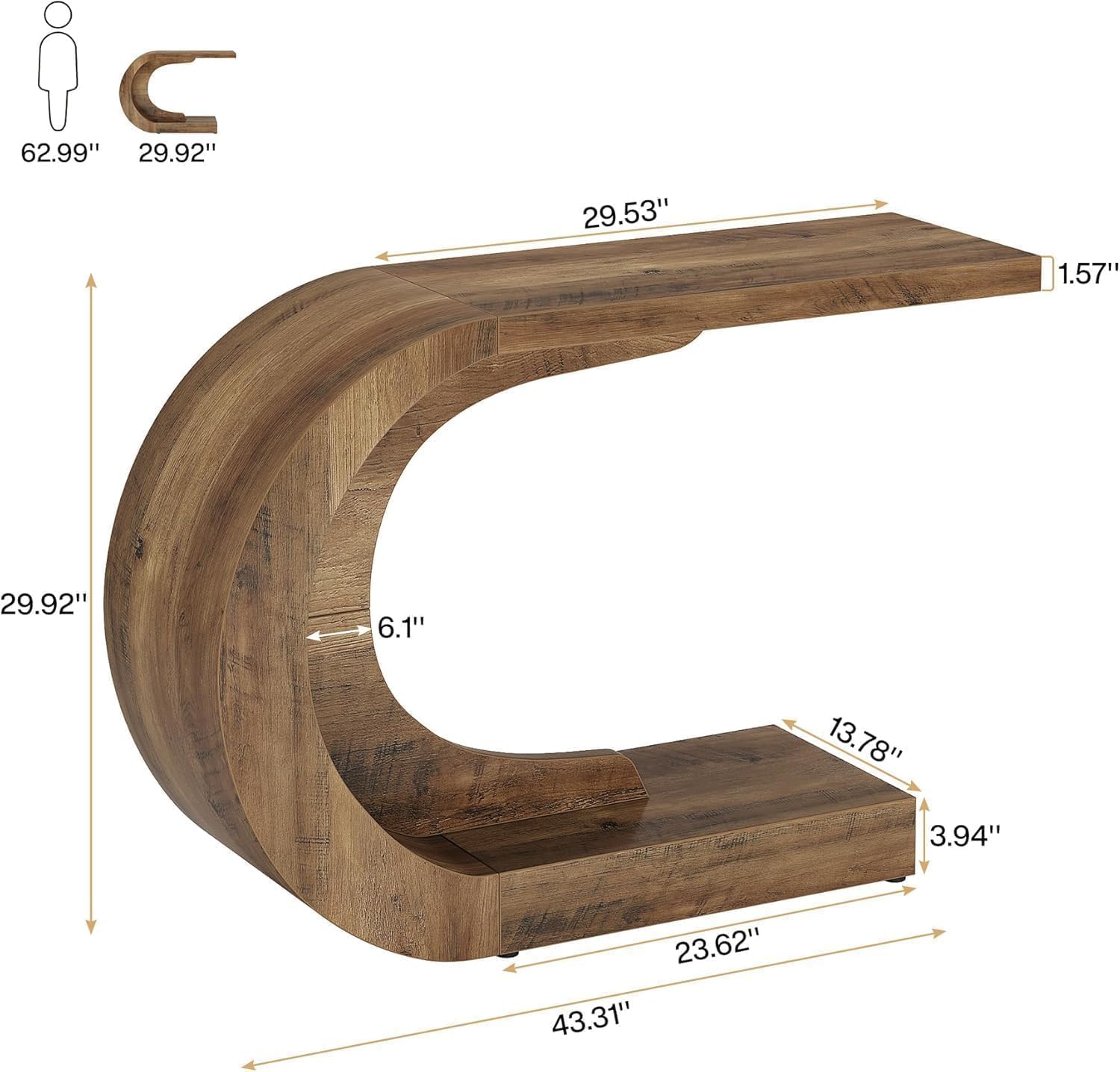 43.3" Mid-Century Modern Entryway Console Table, Wooden C-Shape Accent Table for Living Room, Hallway, Foyer