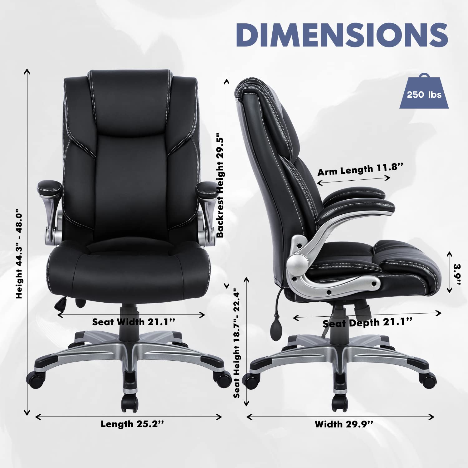 High Back Executive Office Chair, Ergonomic Swivel Desk Chair with Flip-Up Arms & Tilt Lock, Black Leather