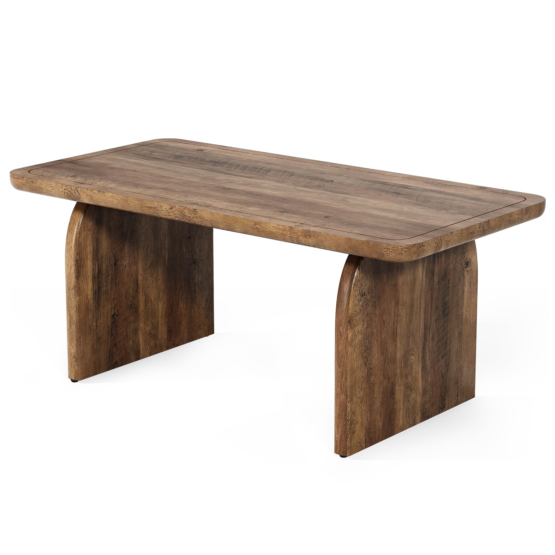 47" Farmhouse Coffee Table, Rustic Brown Wooden Center Table with Rounded Corners for Living Room or Tea Time