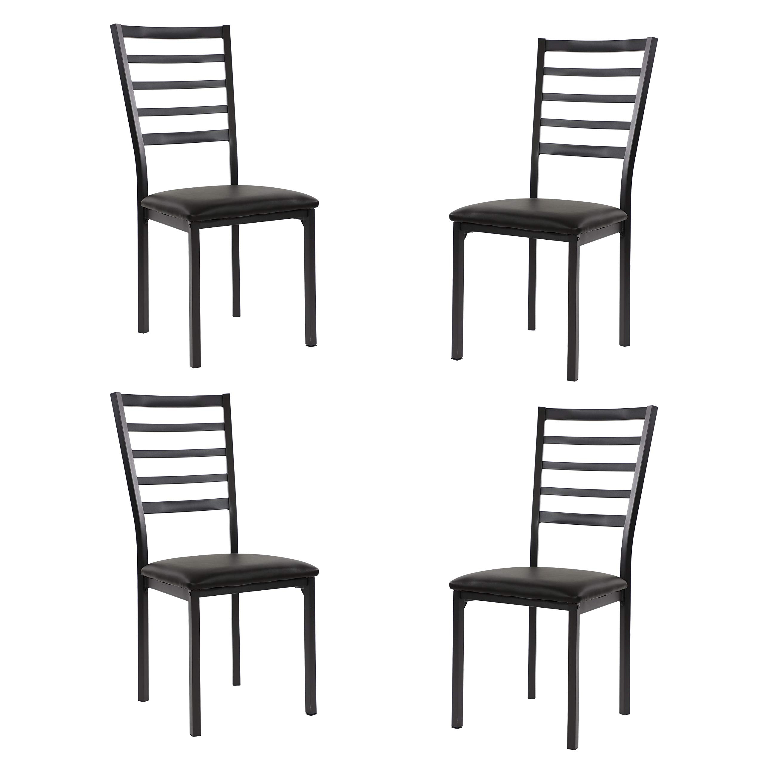 FURNIXI Set of 4 Arin Faux Leather Dining Chairs with Metal Frame, Modern 19" Seat Height, Black Finish