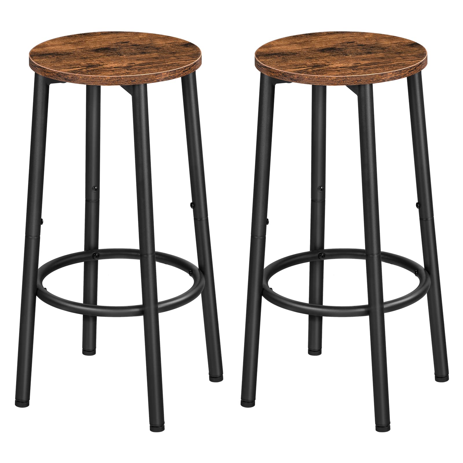 Bar Stools Set of 2, Round Counter Height Kitchen Stools with Footrest, Sturdy Steel Frame for Dining Room, Party, Rustic Brown