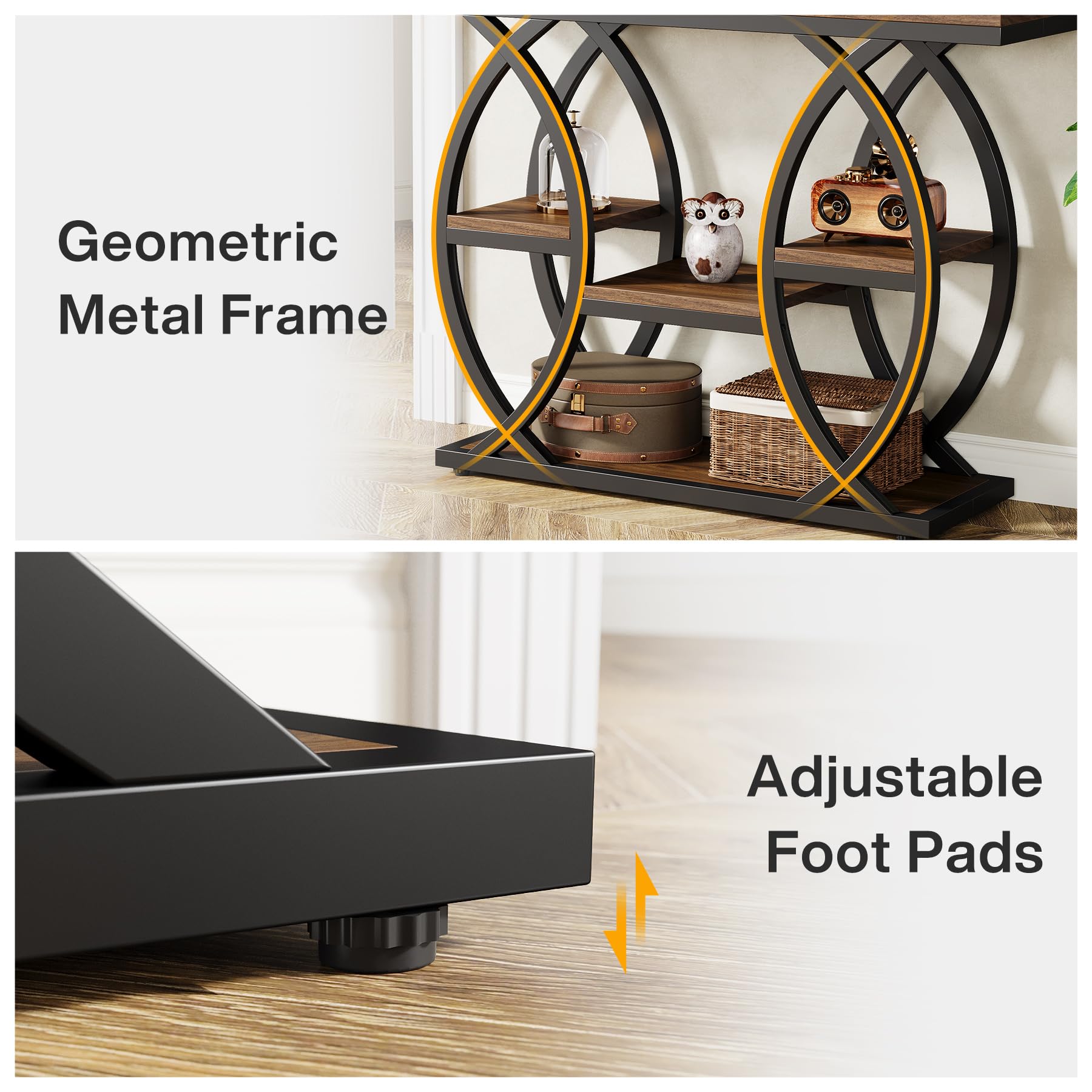 39.4" Industrial Console Table, 4-Tier Narrow Sofa Entry Table with Storage Shelves, Wood & Metal Accent for Small Spaces