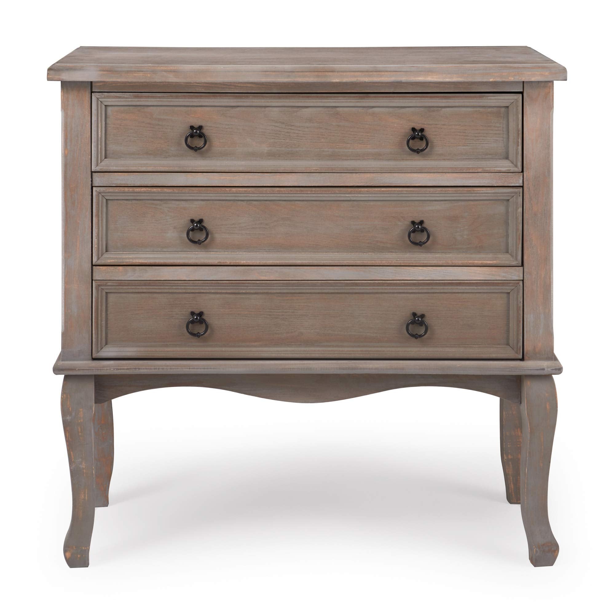 Thomas Antique 3-Drawer Country Dresser Chest, Grey Nightstand with Black Ring Handles for Living Room