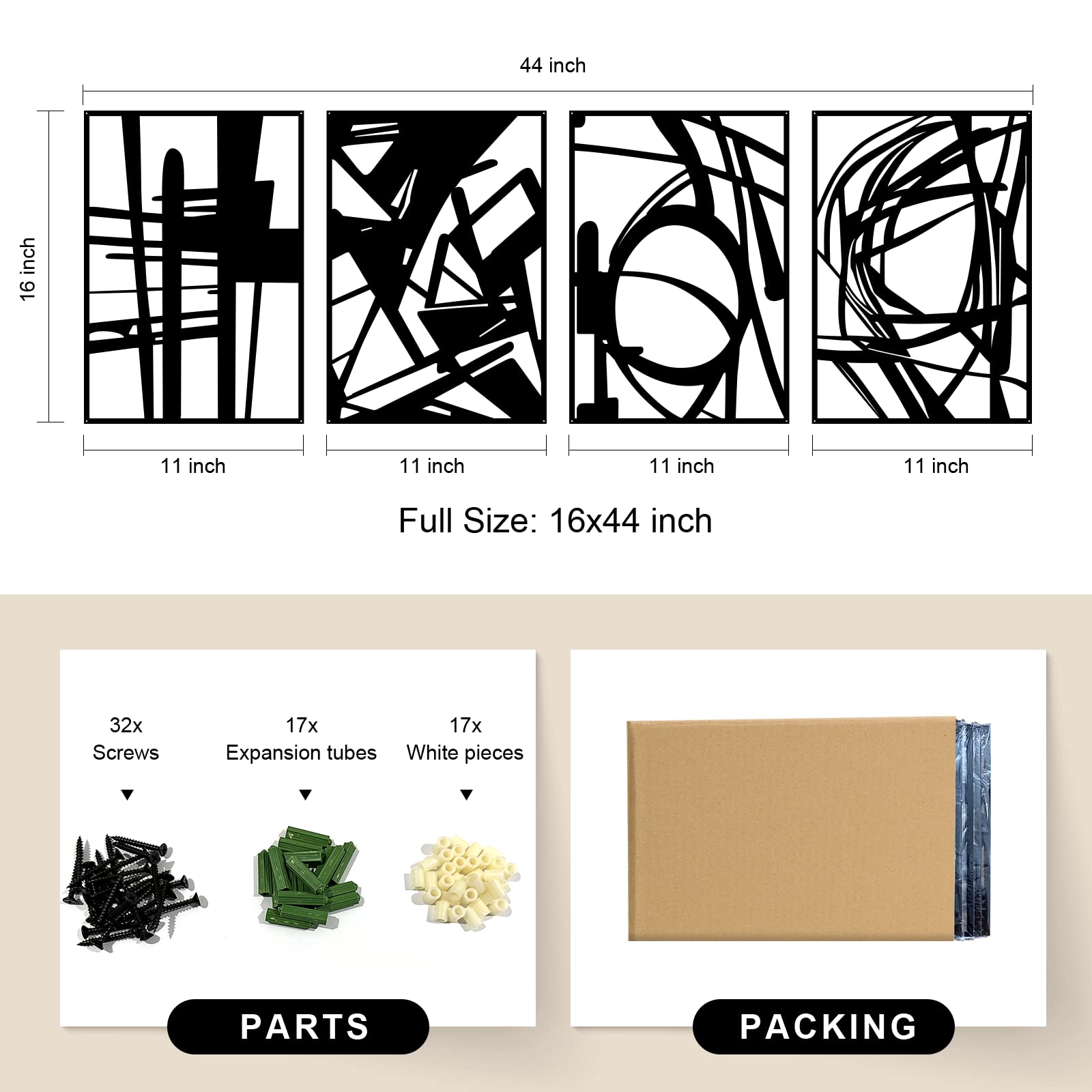 4-Pack Black Abstract Metal Wall Art – Minimalist Single Line Sculptures for Living Room, Bedroom, or Study
