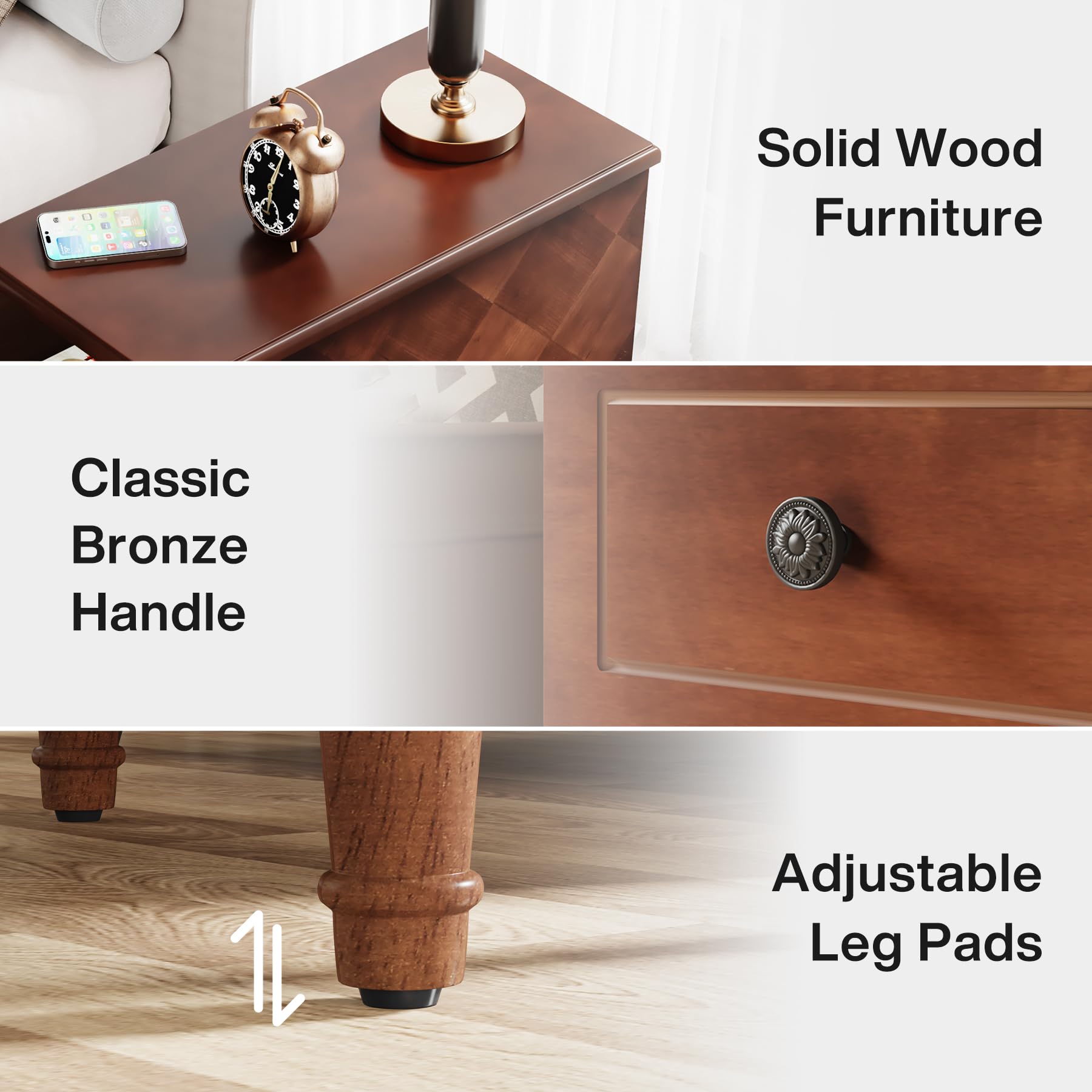 Solid Wood Narrow End Table with Drawers, Pre-Assembled Slim Side Table for Small Living Spaces