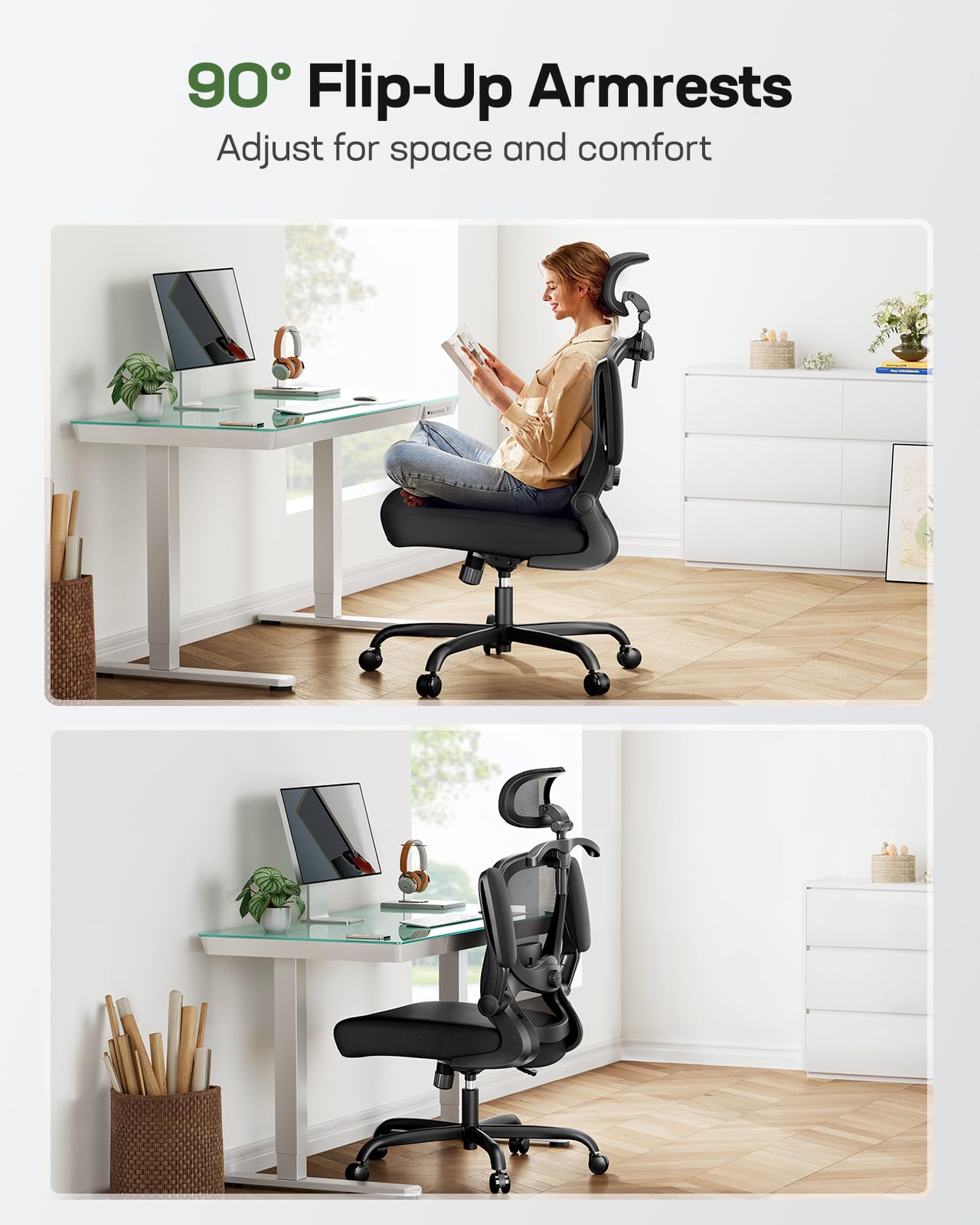 Ergonomic Gaming Chair with 3D Headrest, Lumbar Support, Flip-Up Arms & Tilt Lock, Adjustable Desk Chair