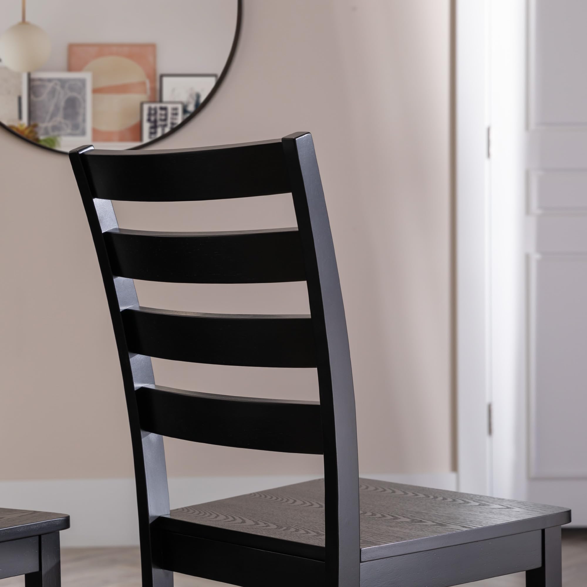 Set of 2 Farmhouse Wood Dining Chairs, Armless Design, Black Modern Kitchen Seating for Dining Room