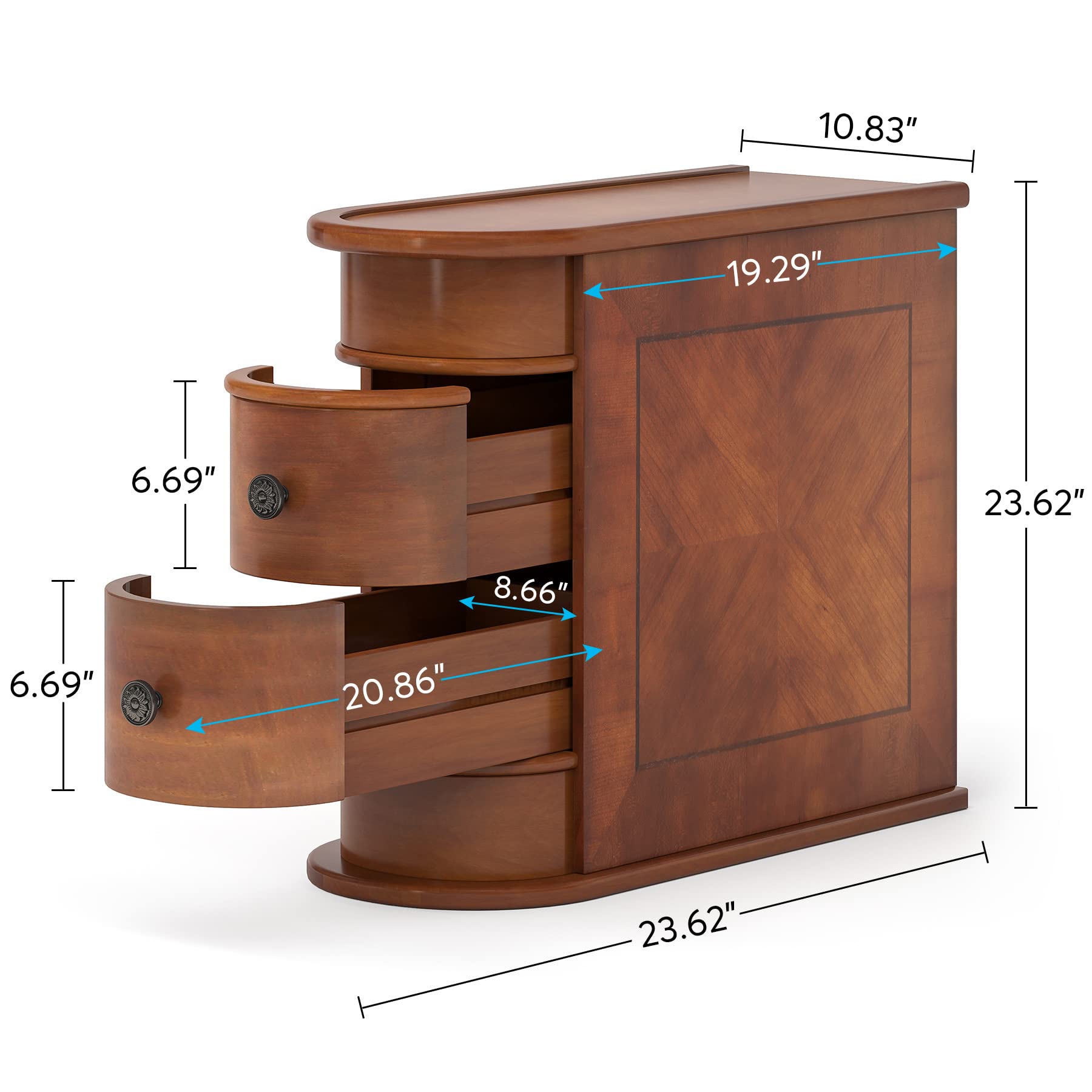 Vintage Wood End Table with 2 Drawers, No Assembly Slim Nightstand for Bedroom or Sofa Side Table