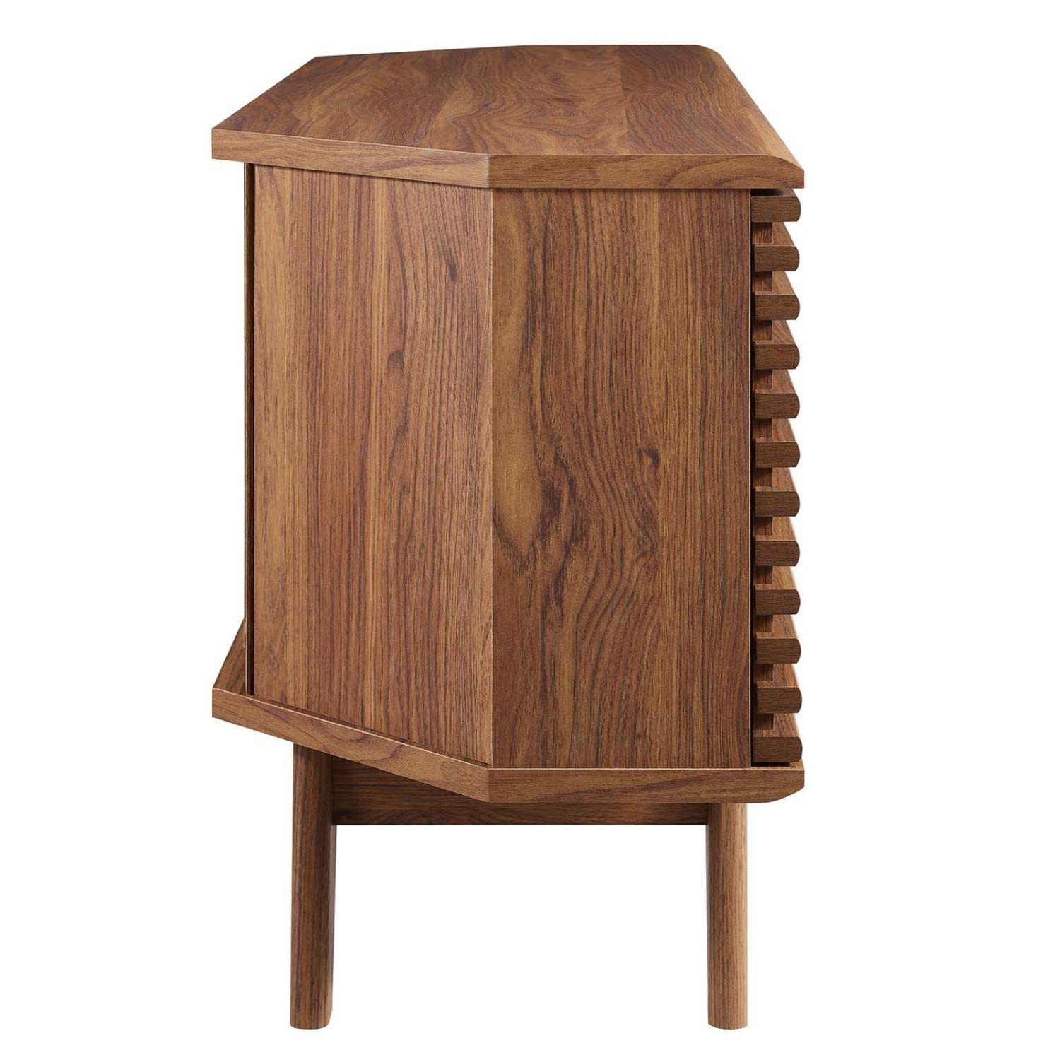 Mid-Century Low Profile TV Stand – 46" Wide Corner Entertainment Console in Walnut Finish for Small Spaces
