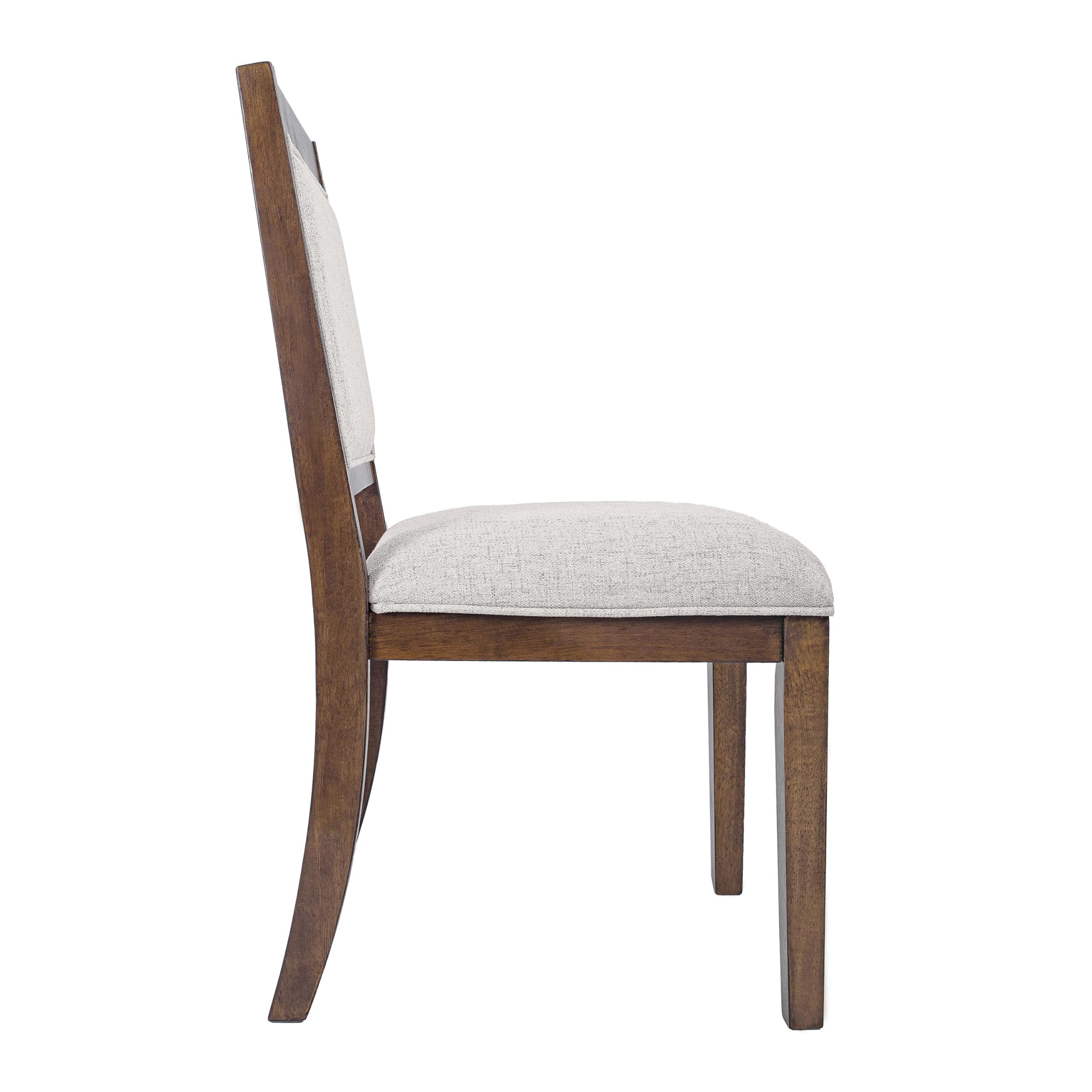 Set of 2 Open Back Dining Chairs, Solid Wood Frame Upholstered in Neutral Fabric for Kitchen or Dining