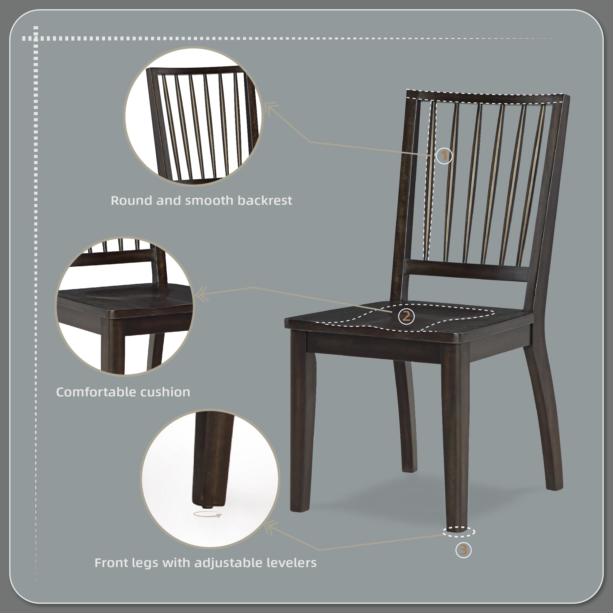 Set of 2 Casual Solid Wood Armless Dining Chairs, Contoured Seats, Modern Dark Brown Dining Room