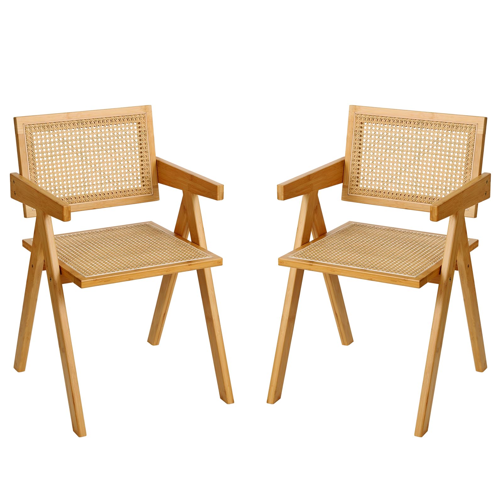 Set of 2 Modern Rattan Armchairs, Mid-Century Accent Chairs for Dining, Bedroom or Reading Room