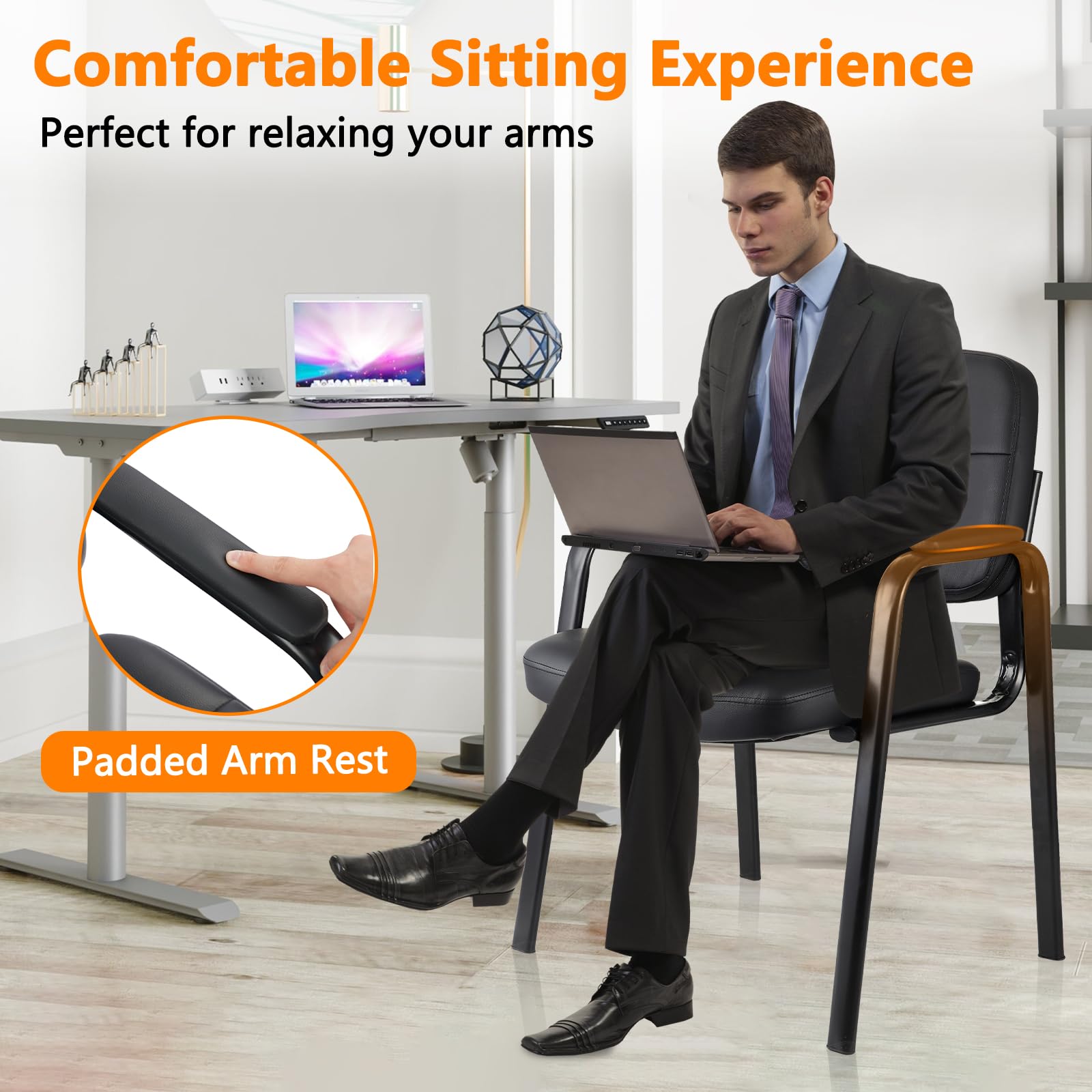 4-Pack Bonded Leather Guest Chairs with Arms, Office Reception Chairs for Conference Room or Lobby, Black