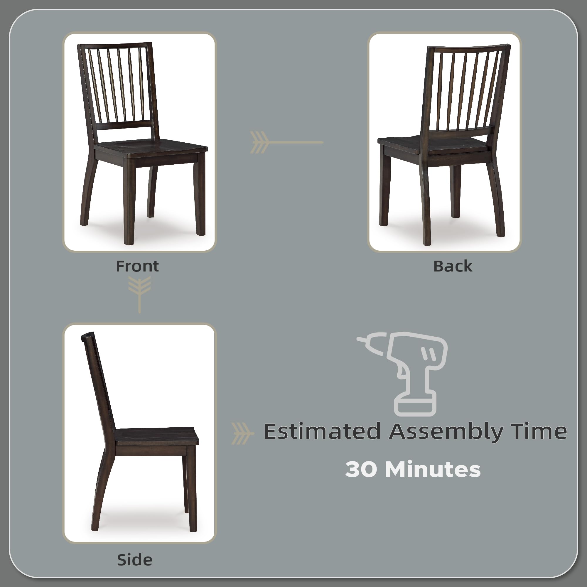 Set of 2 Casual Solid Wood Armless Dining Chairs, Contoured Seats, Modern Dark Brown Dining Room