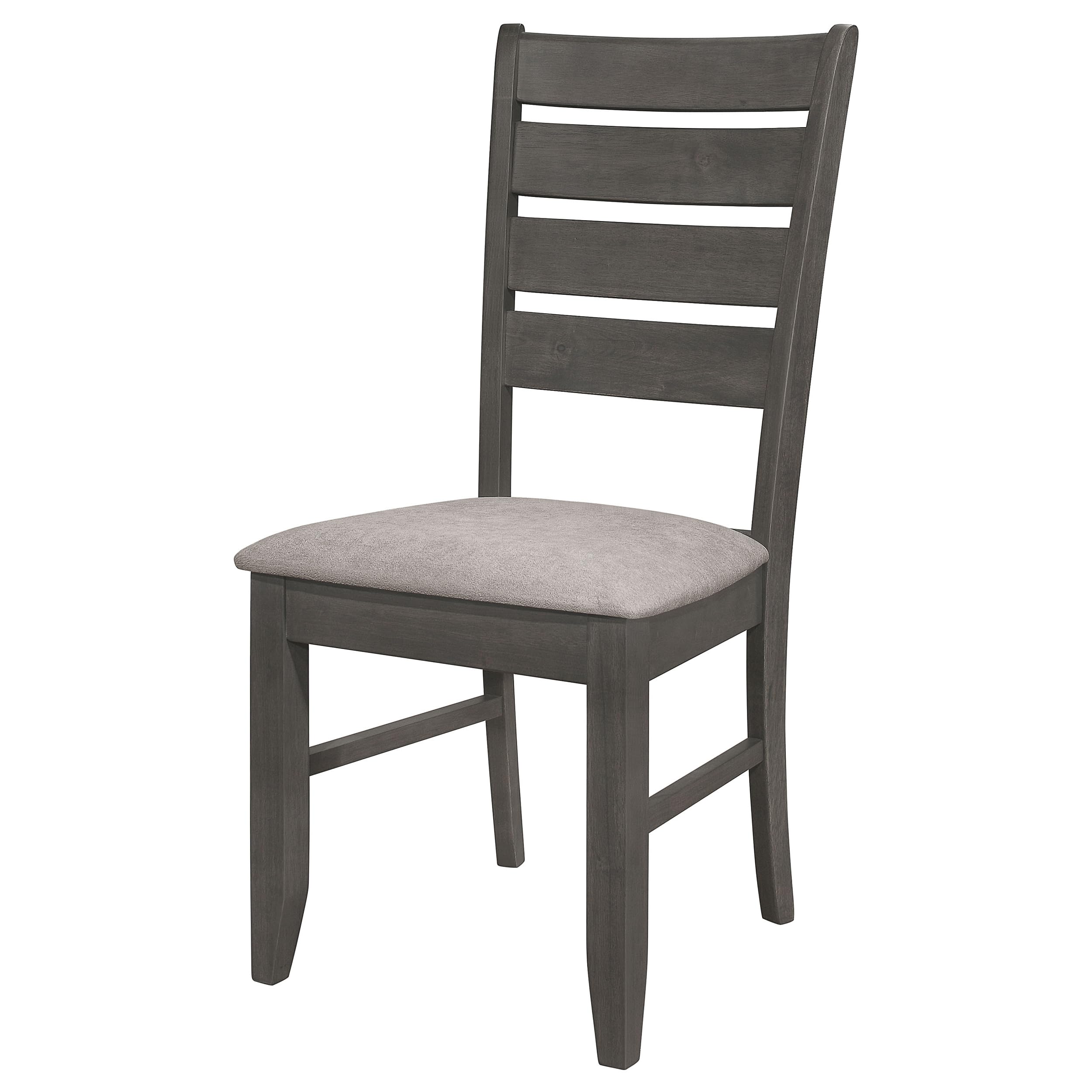 Set of 2 Transitional Style Wood Dining Side Chairs, Ladder Back with Padded Fabric Seats, Dark Grey