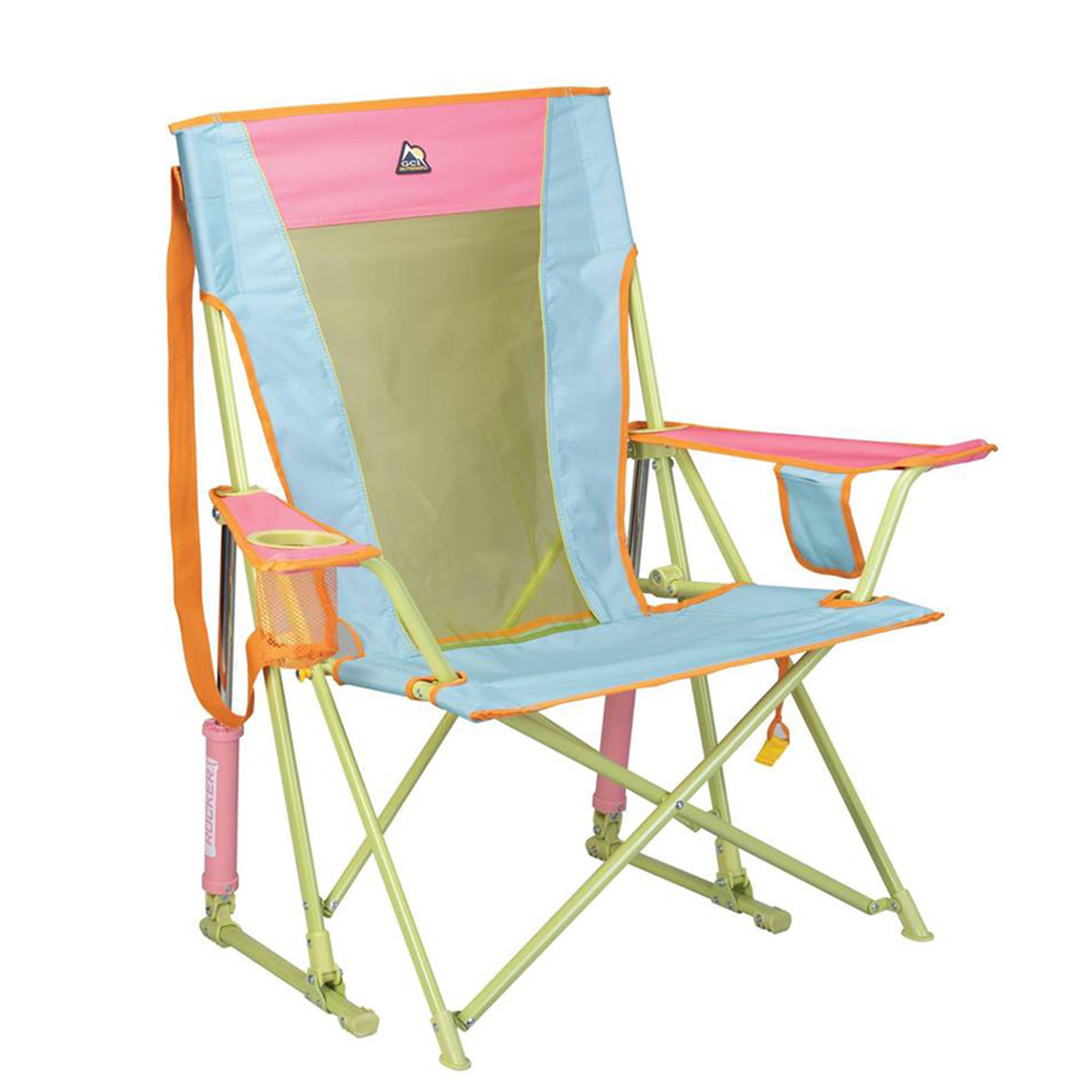 Comfort Pro Rocker Camping Chair – Foldable Rocking Outdoor Chair with Armrests & Drink Holder, Sweet Tea Color