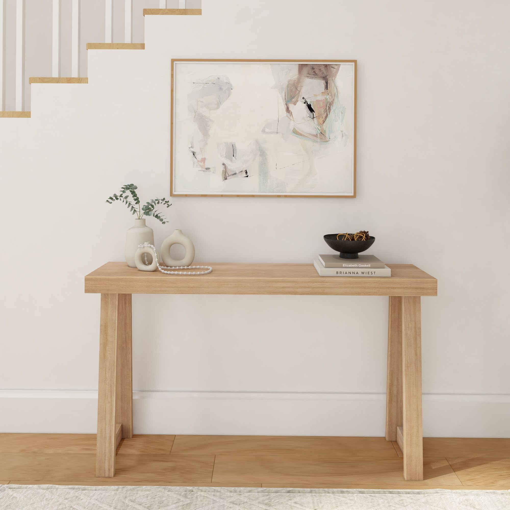 56" Solid Wood Console Table, Narrow Entry Table for Hallway, Behind Sofa or in Foyer, Easy Assembly, Blonde Finish