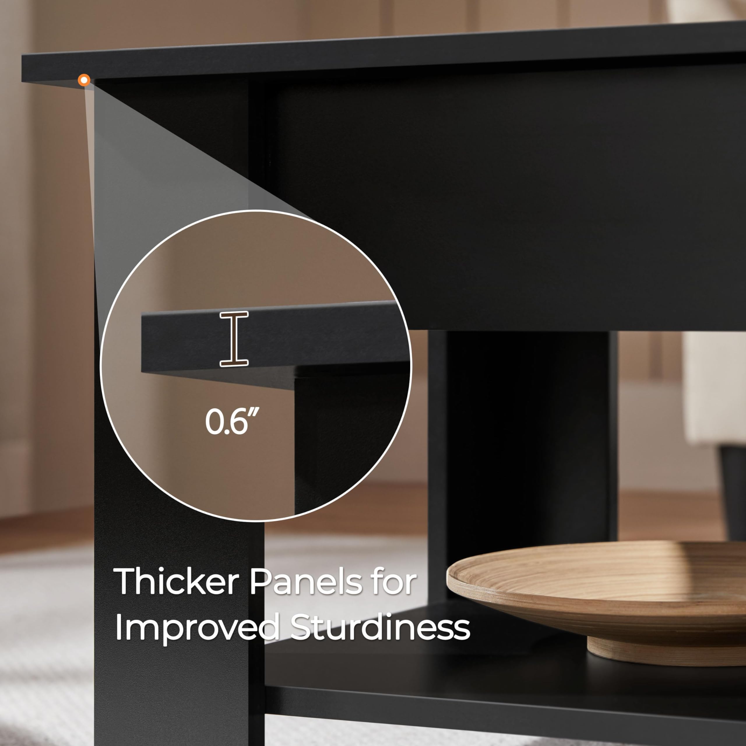 38.6" Lift Top Coffee Table with Hidden Storage, Black Wooden Dining Table for Living Room & Small Spaces