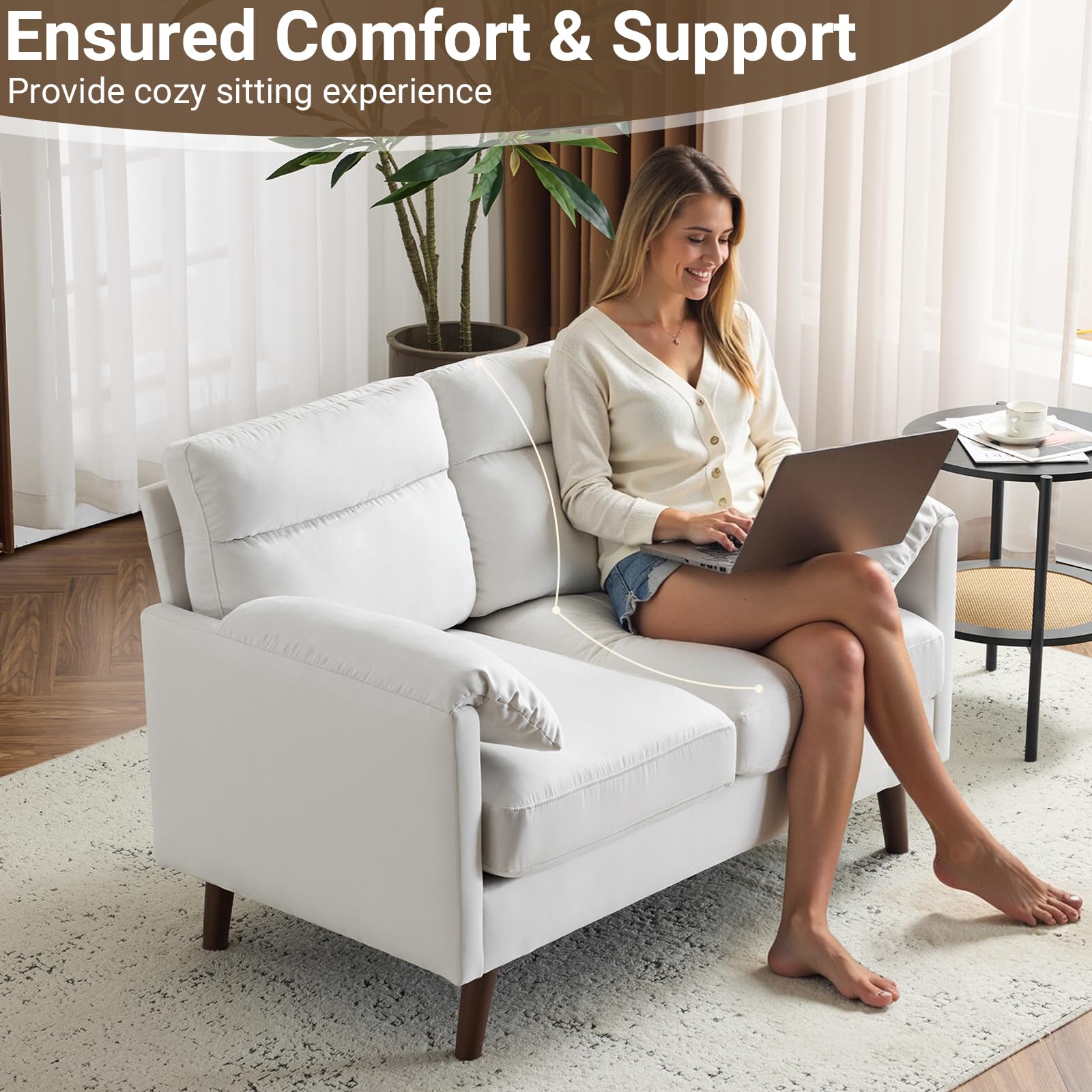 48.8" Mini Loveseat Sofa – Suede Nap Upholstered Couch for Small Living Spaces, Apartments & Home Offices, Beige