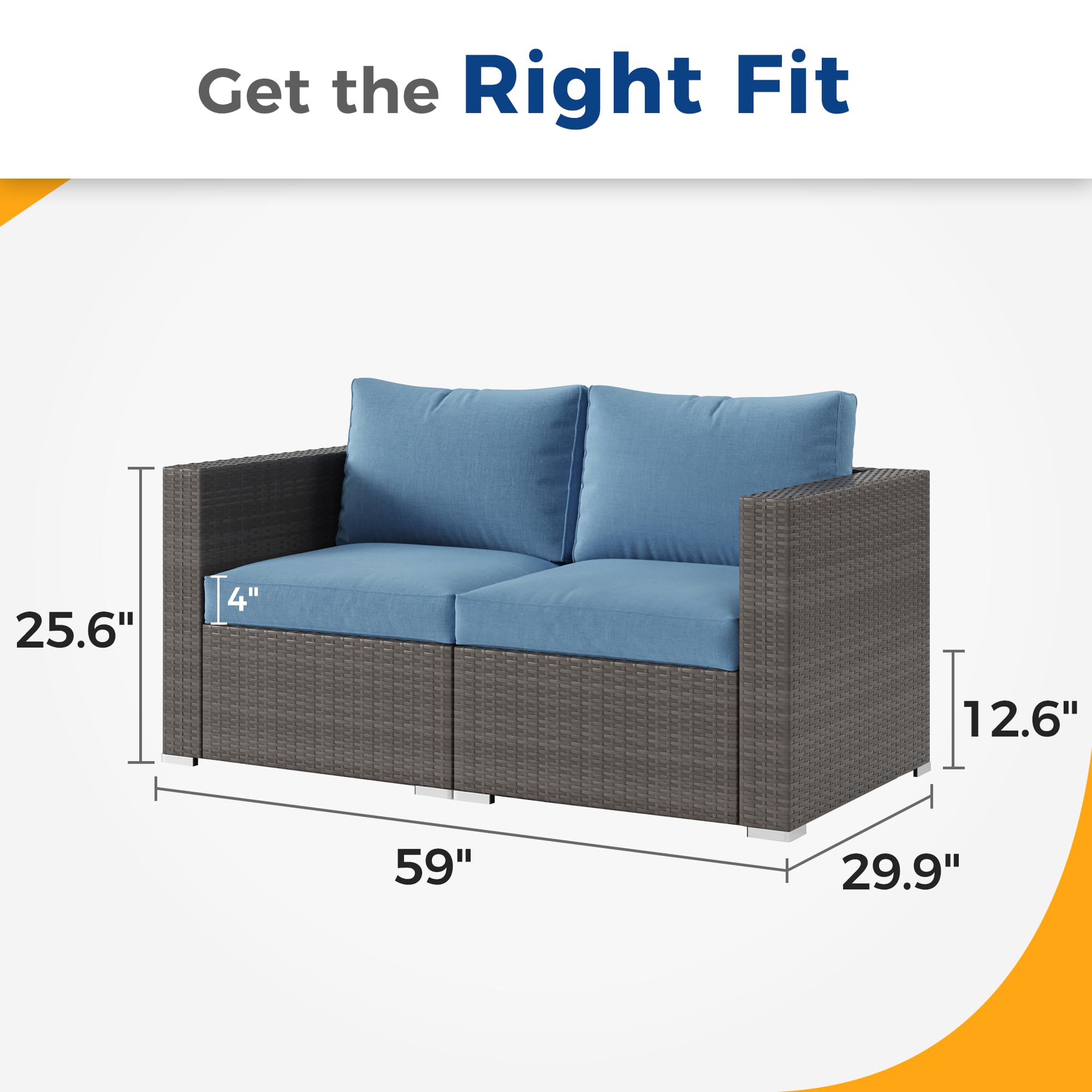 Outdoor 2-Piece Wicker Loveseat Set with Cushions, Sectional Patio Corner Sofa for Garden, Blue