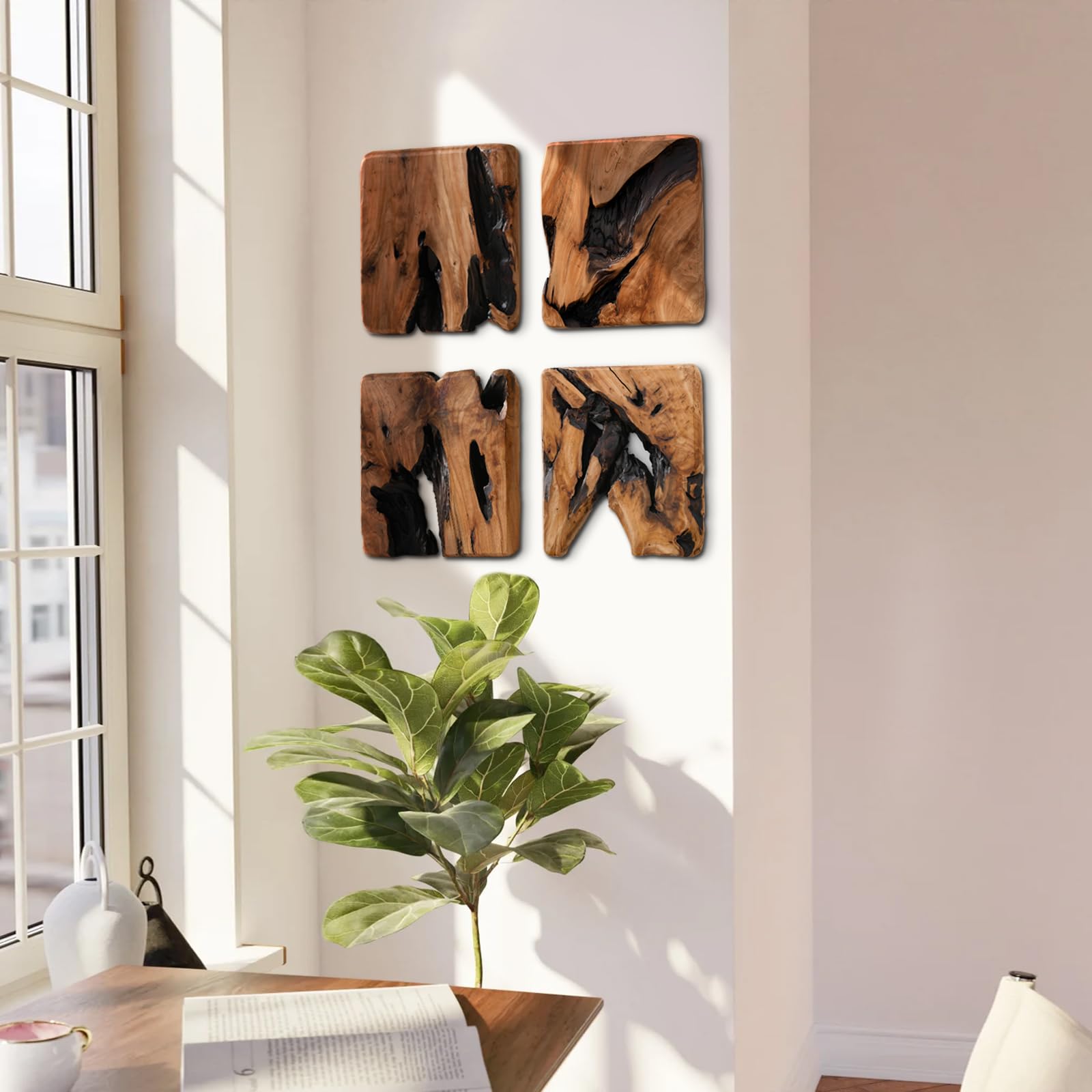 4-Piece Handmade Rustic Wall Sculptures – Abstract Metal Art for Living Room, Bedroom, Office, or Bathroom