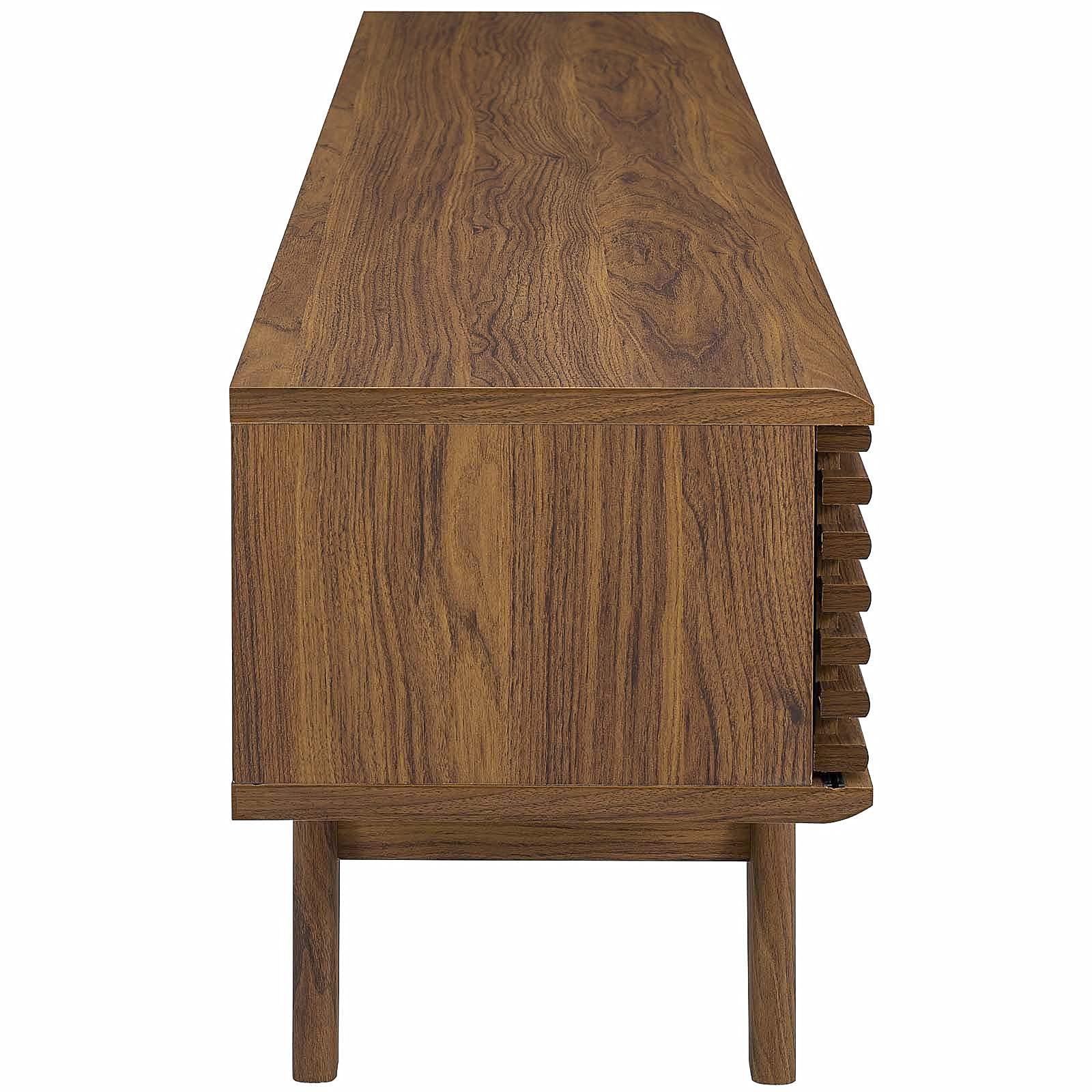 70" Render TV Stand – Walnut Finish Mid-Century Modern Low Profile Console for Living Room Media Setup