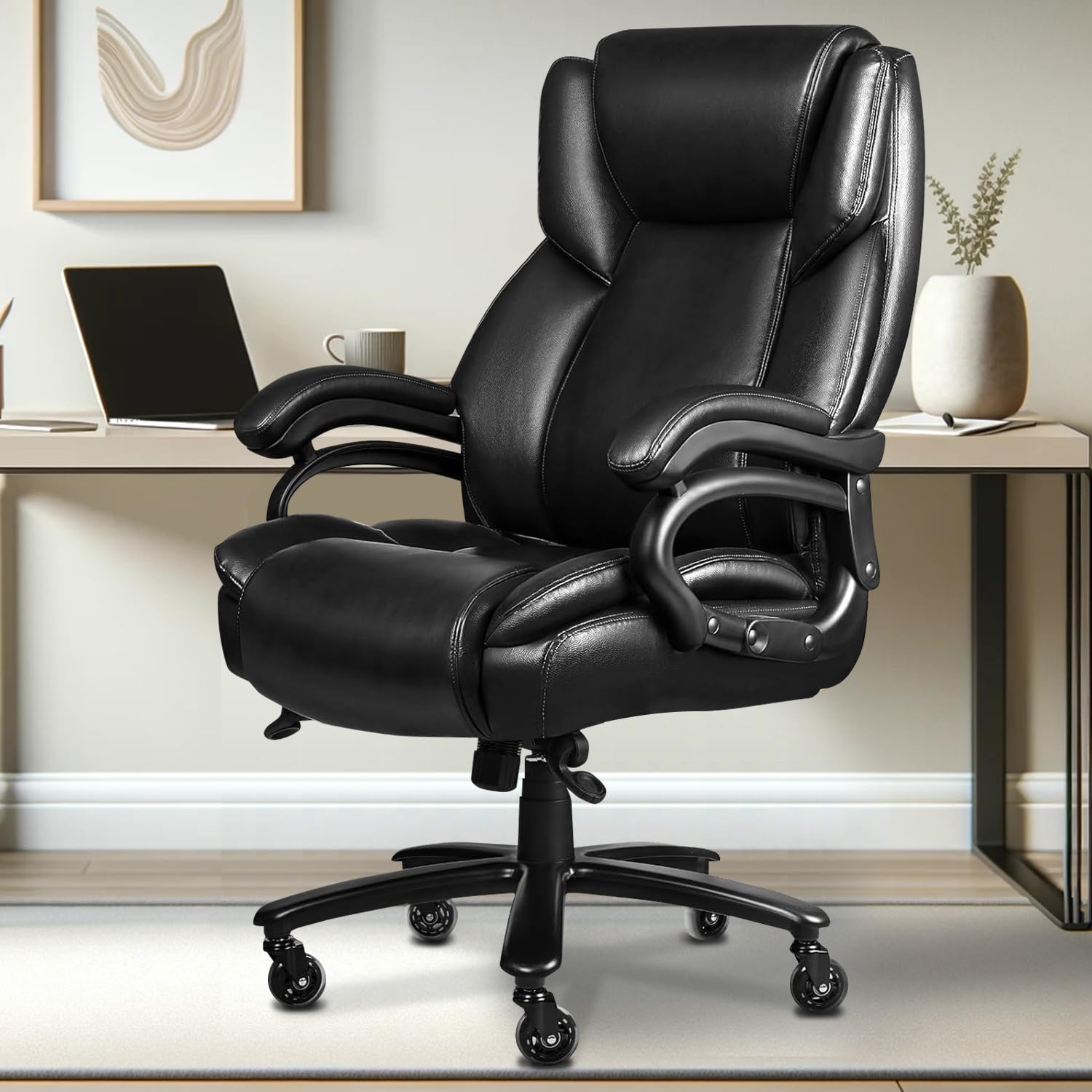 500lbs Big & Tall Office Chair, Heavy Duty High-Back Executive Desk Chair with Lumbar Support & Quiet Wheels