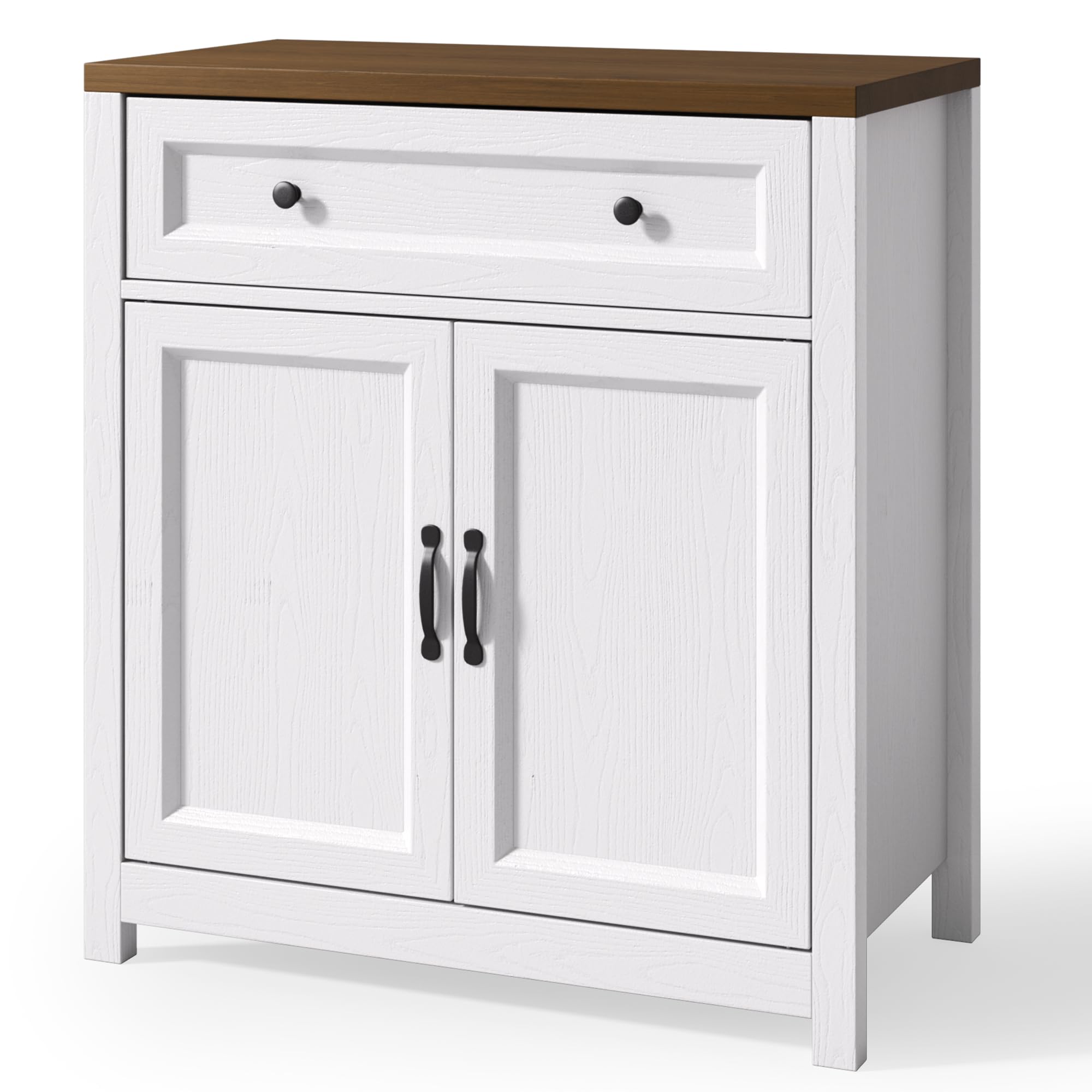 Kitchen Storage Cabinet with Adjustable Shelf, Farmhouse Coffee Bar with Drawer & Barn Door, 30" Wide, Freestanding Design