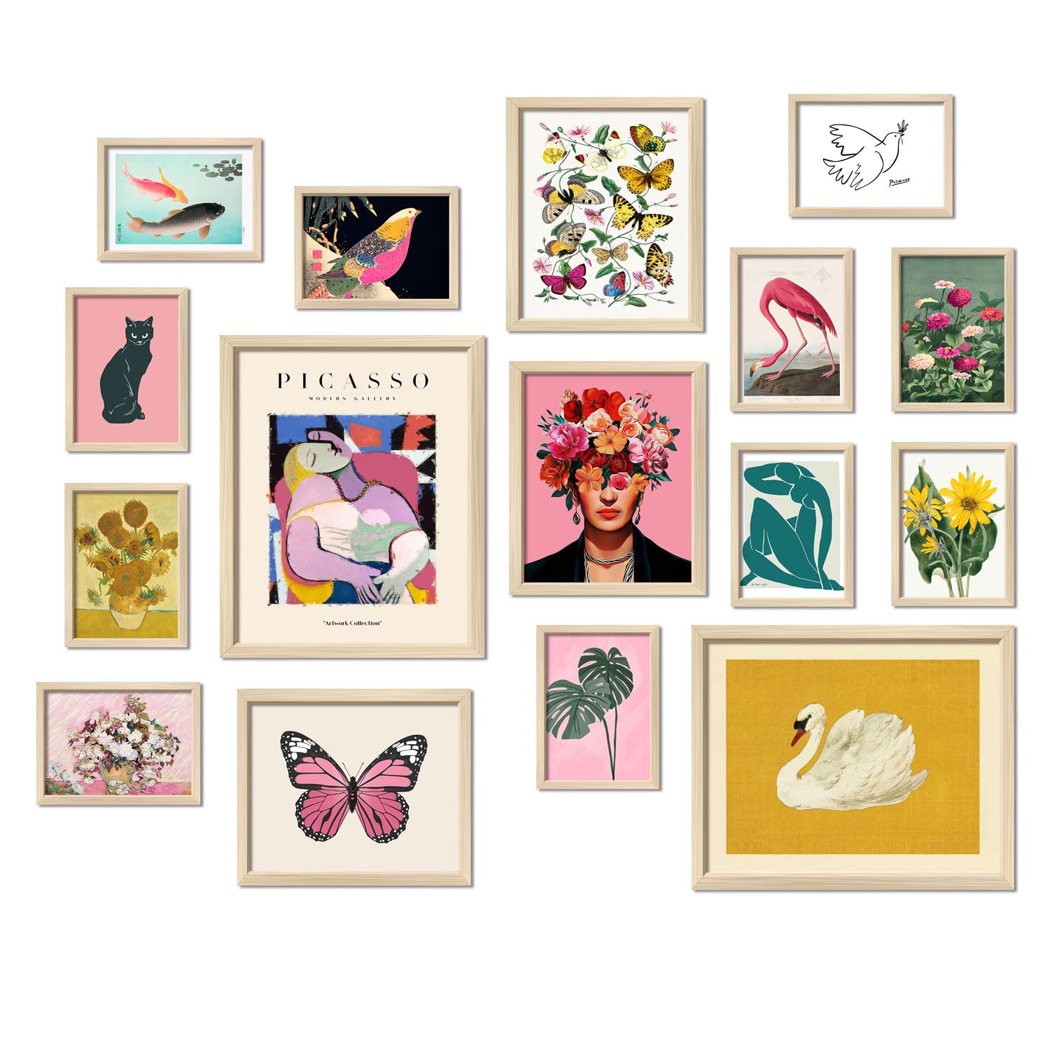 16-Piece Framed Eclectic Wall Art Set – Colorful Maximalist Prints for Bedroom, Dorm, Living Room, or Gallery