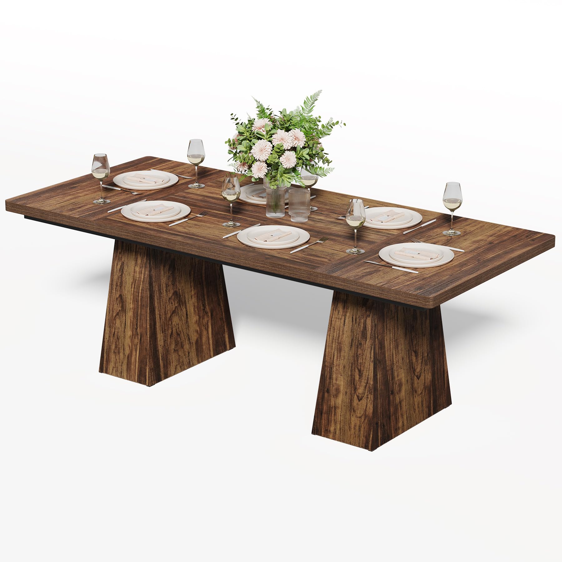 TREE 6-Person Dining Table, Rectangle Wooden Table with Heavy-Duty Legs for Kitchen or Dining Room, Brown