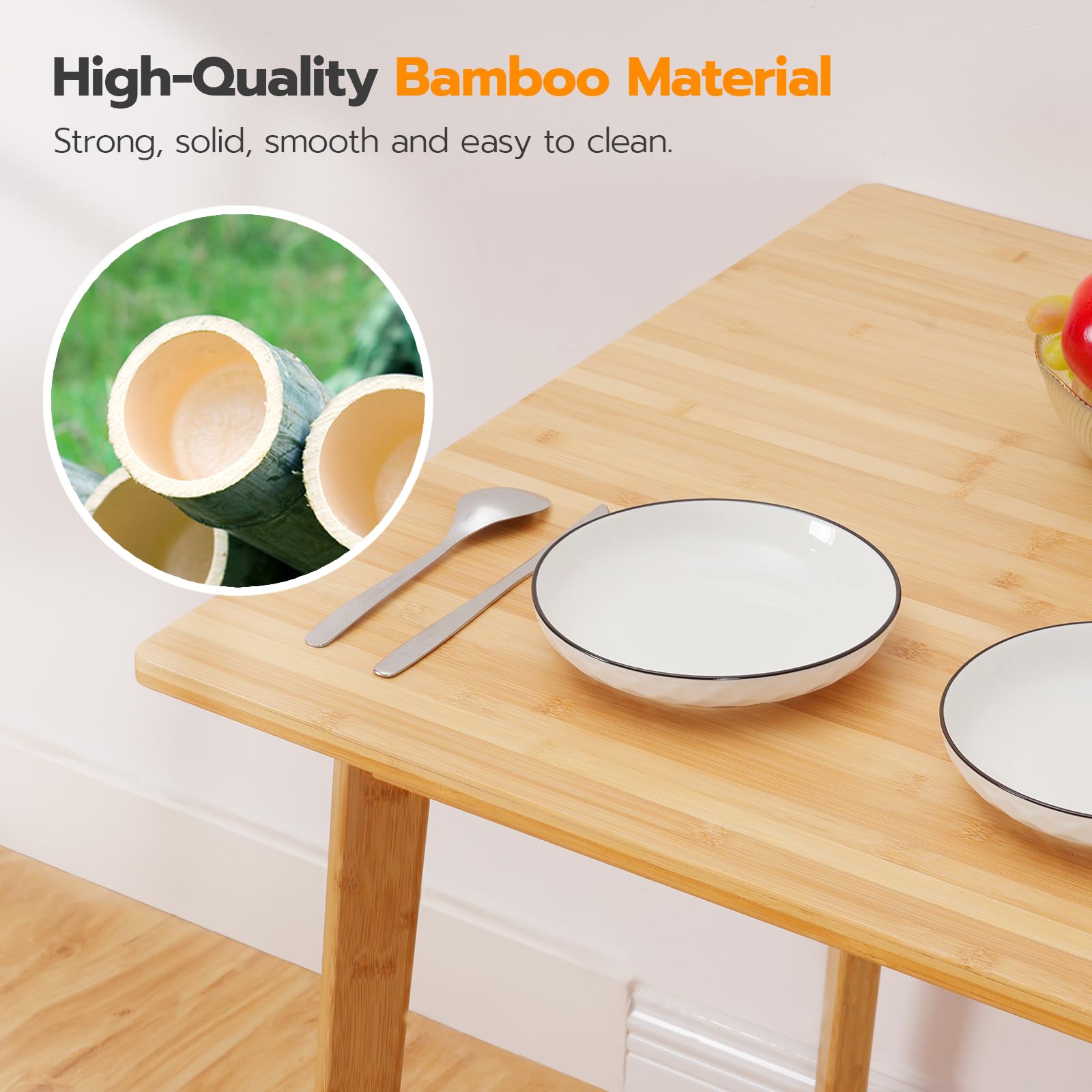 27.6" Bamboo Dining Table, Small Square Kitchen Table for 2, Writing Desk for Apartment, Natural YL70CZ01