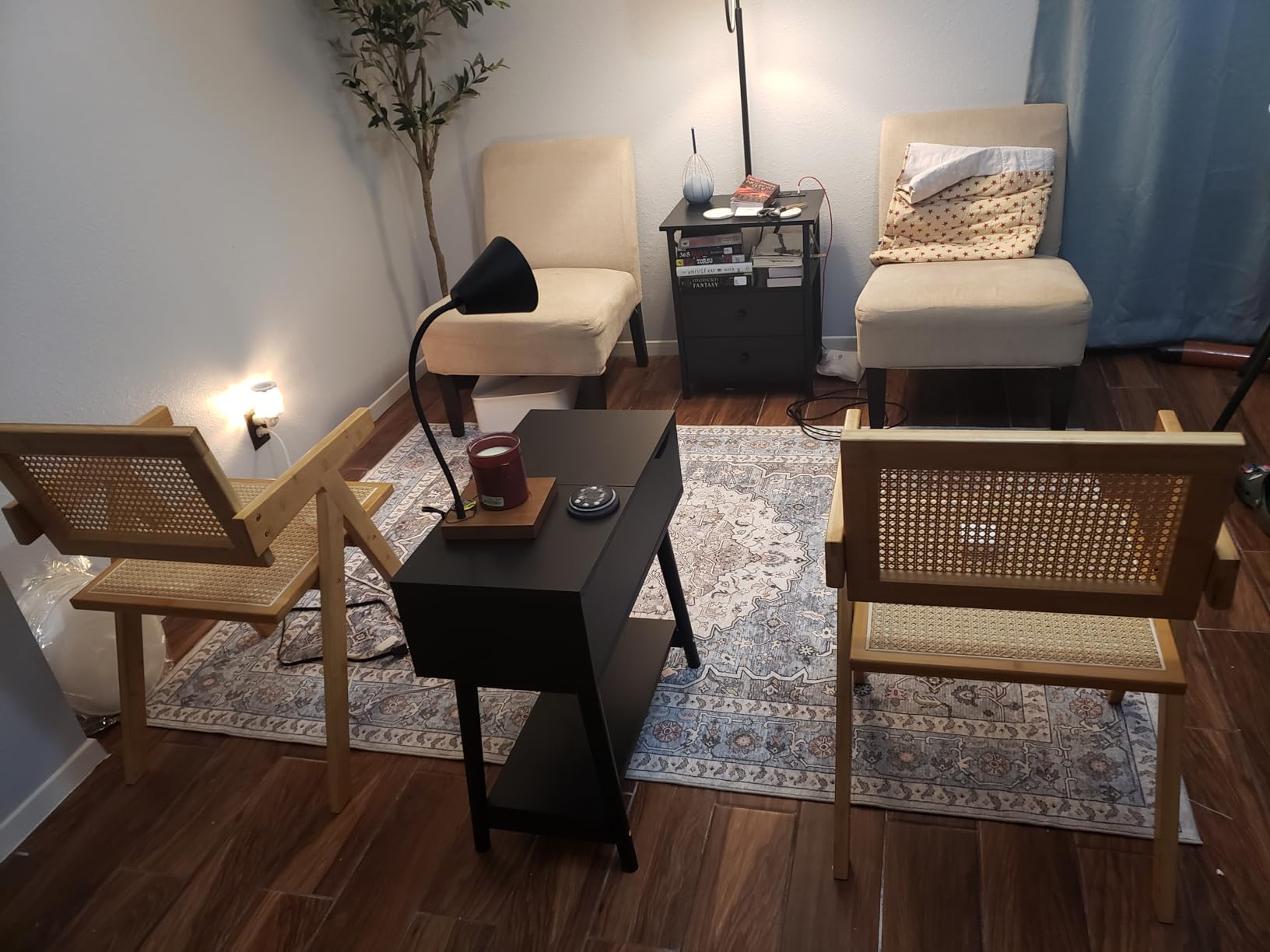 Set of 2 Modern Rattan Armchairs, Mid-Century Accent Chairs for Dining, Bedroom or Reading Room