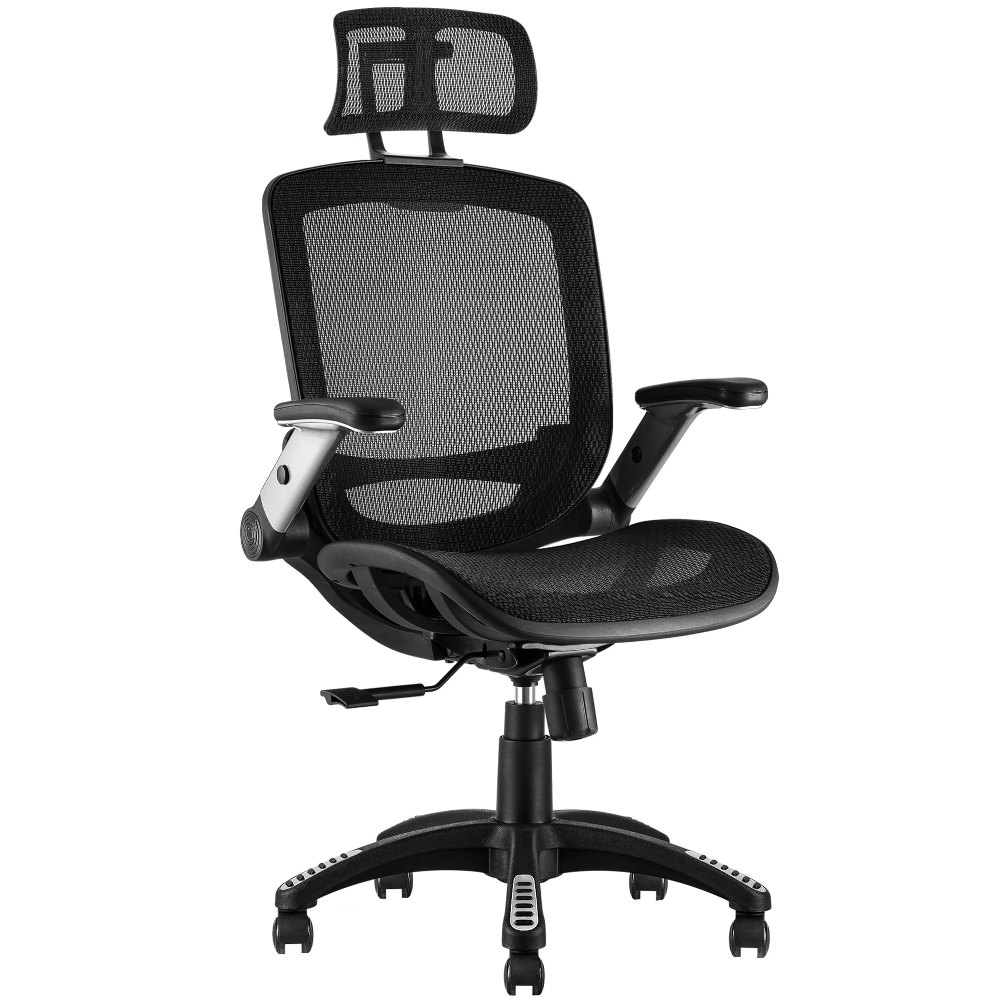 High Back Ergonomic Office Chair with Headrest, Flip-Up Arms, Wide Seat, Tilt Lock, Mesh Chair, Black